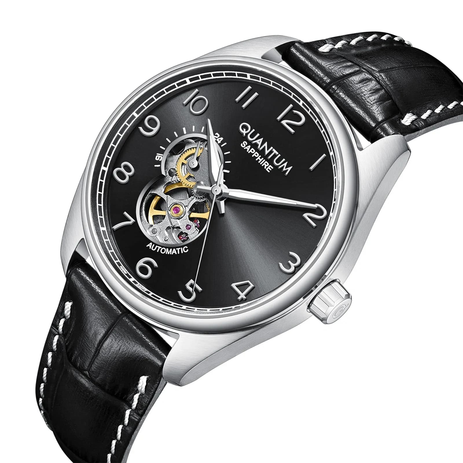Quantum Automatic herr svart/stål, läderband - QMG1241.351 5