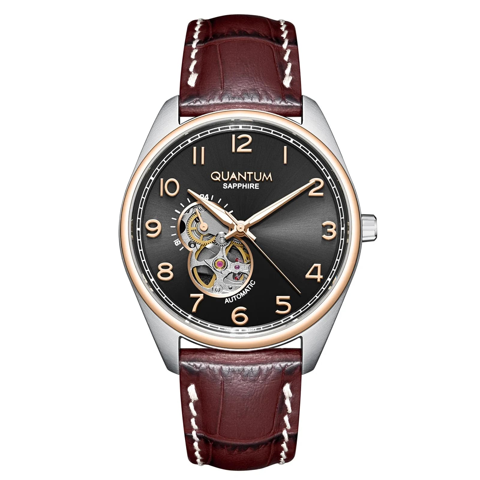 Quantum Automatic herr grå/stål, läderband - QMG1241.352