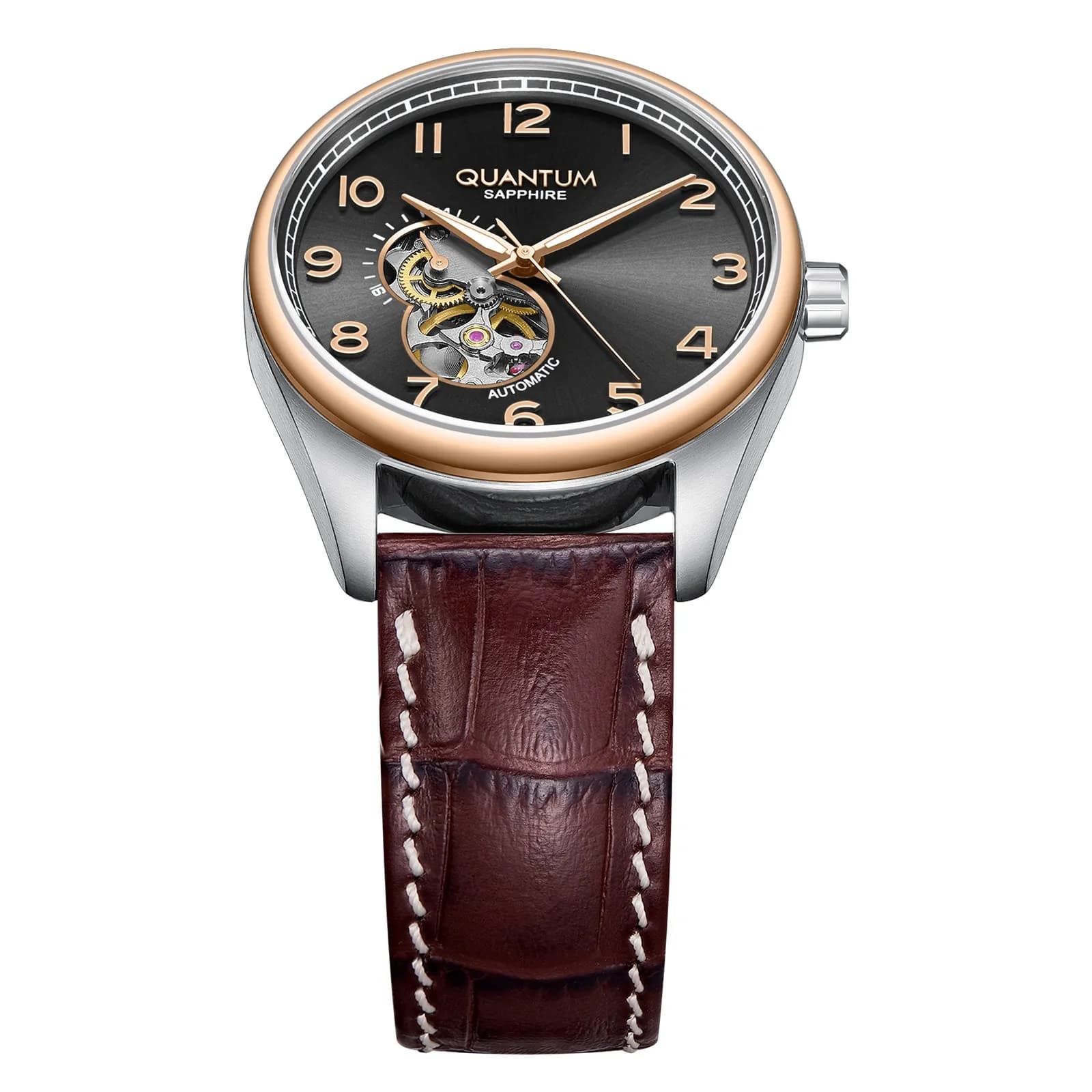 Quantum Automatic herr grå/stål, läderband - QMG1241.352 4