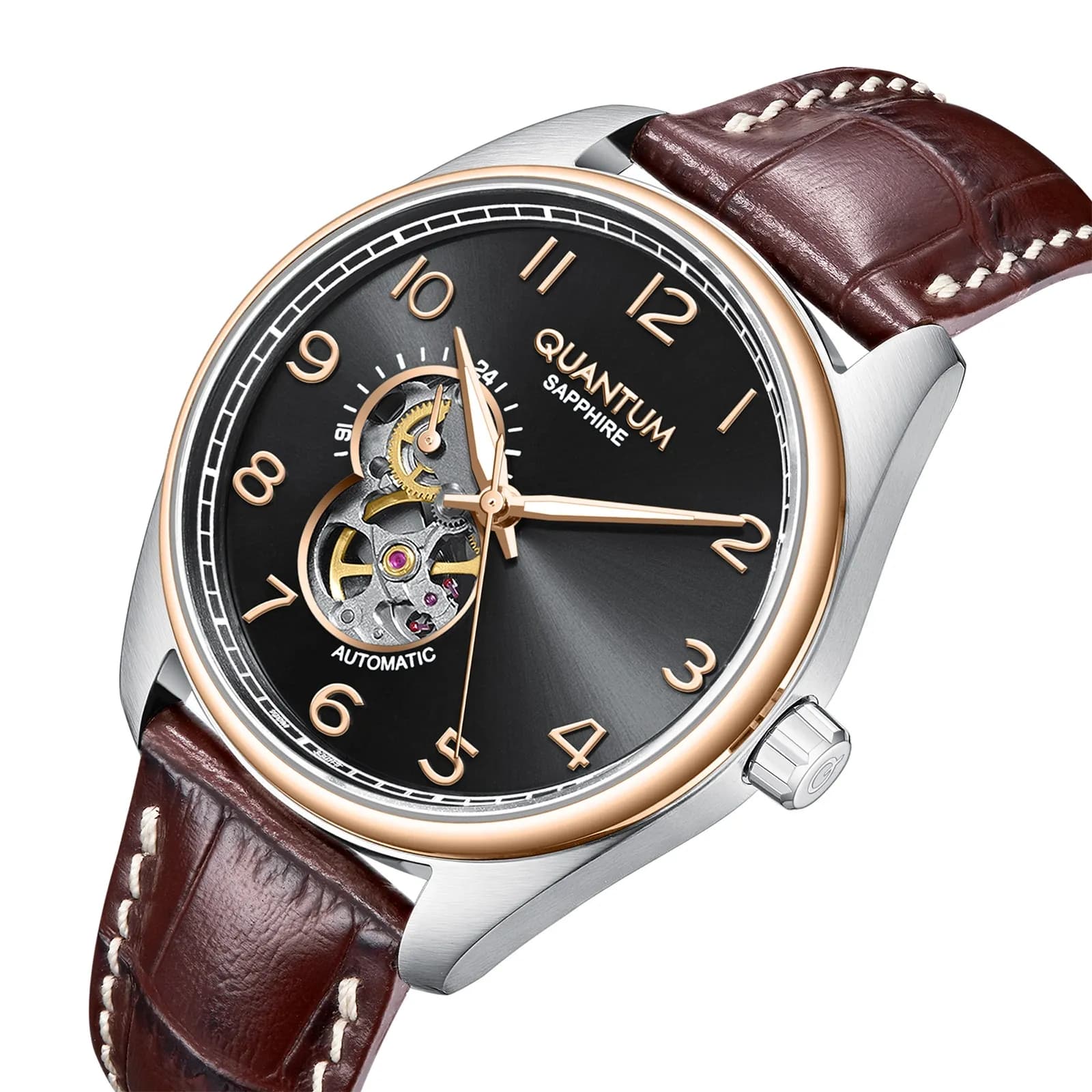 Quantum Automatic herr grå/stål, läderband - QMG1241.352 5