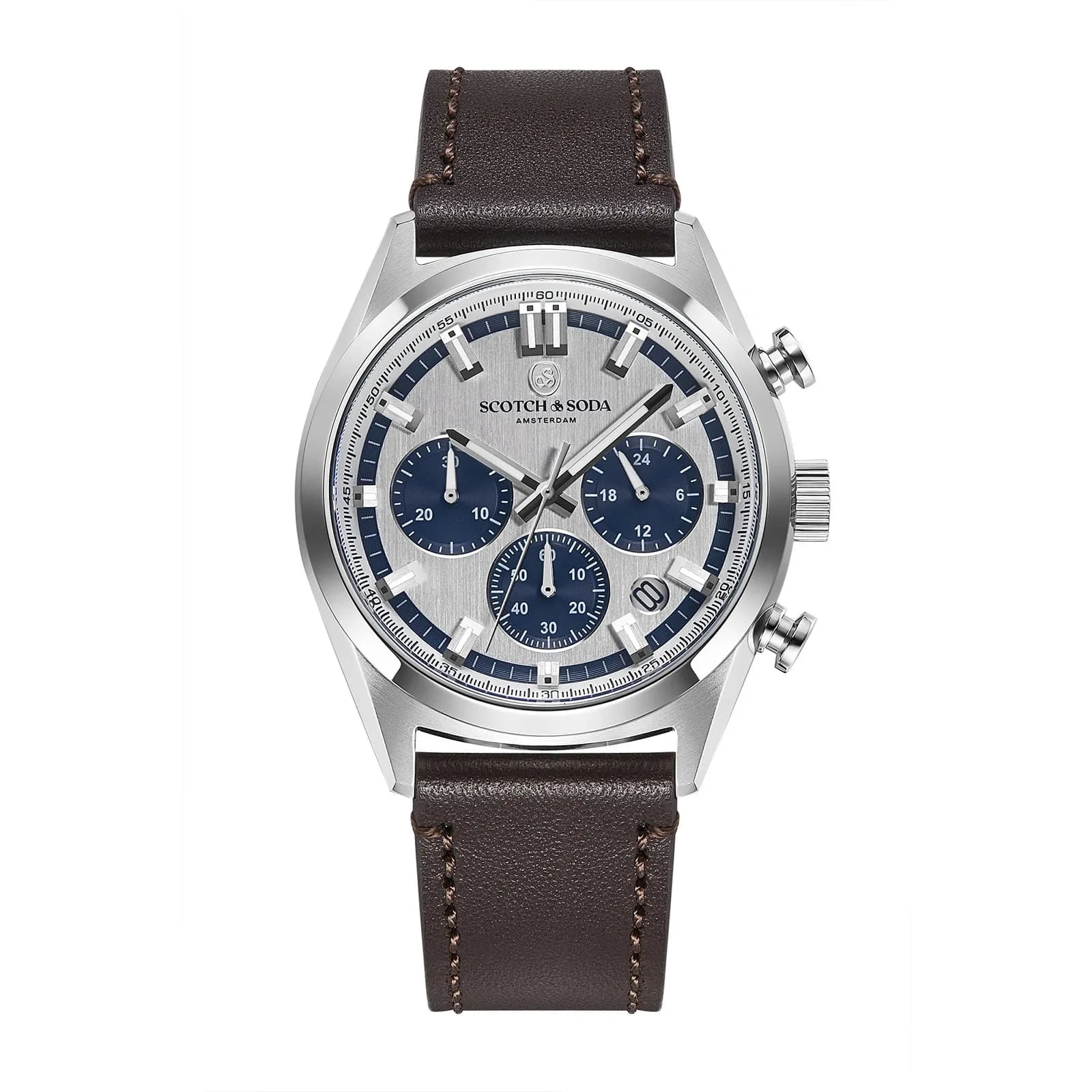 Scotch & Soda herr silver/stål, läderband - SSM.107C