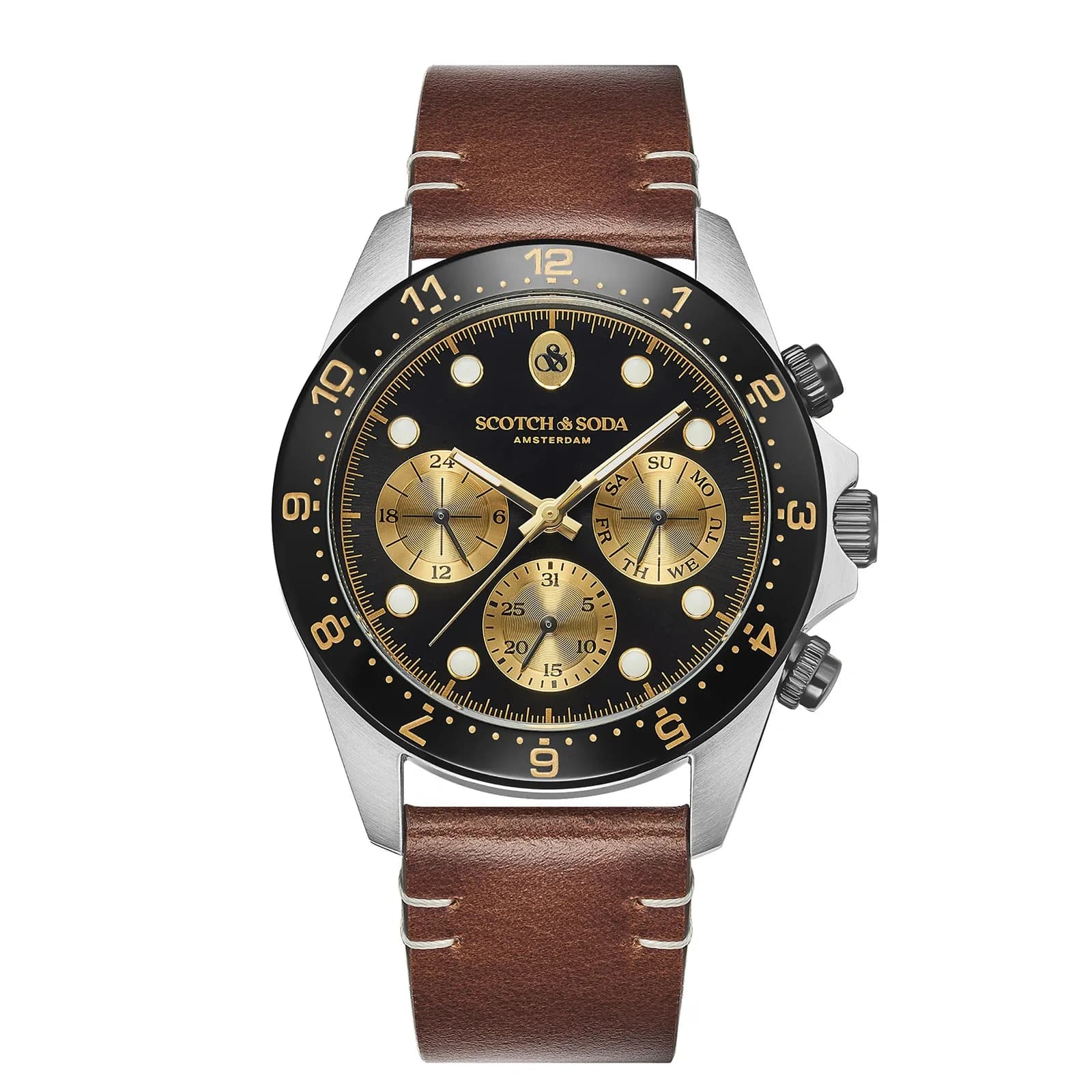 Scotch & Soda herr svart-guld/stål, läderband - SSM.141A