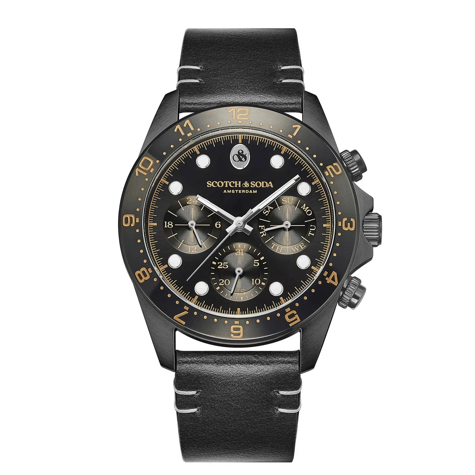 Scotch & Soda herr svart-guld/svart, läderband - SSM.141B