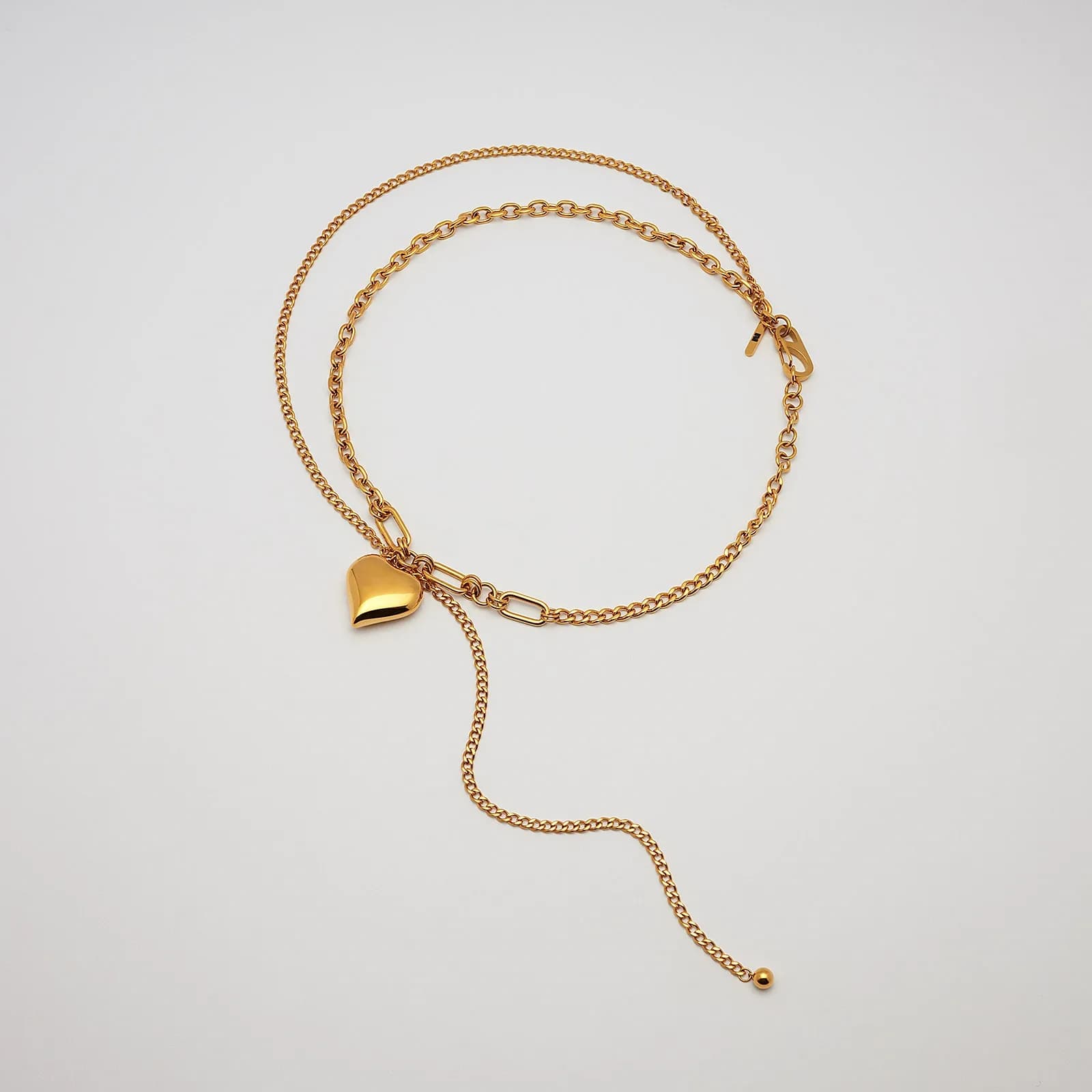 Halsband guldpläterat stål, hjärta med kedja - 44+5 cm 1