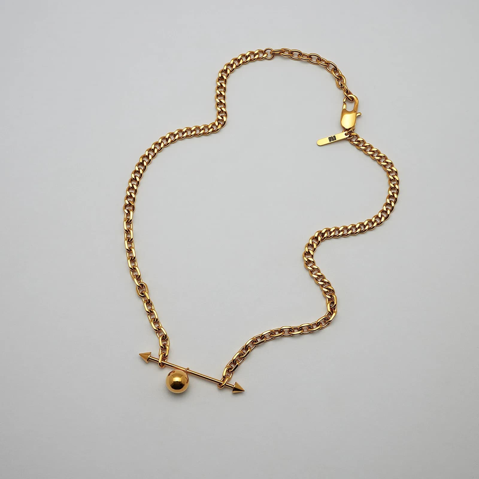 Halsband guldpläterat stål, skivstång, boll - 40+5 cm 1