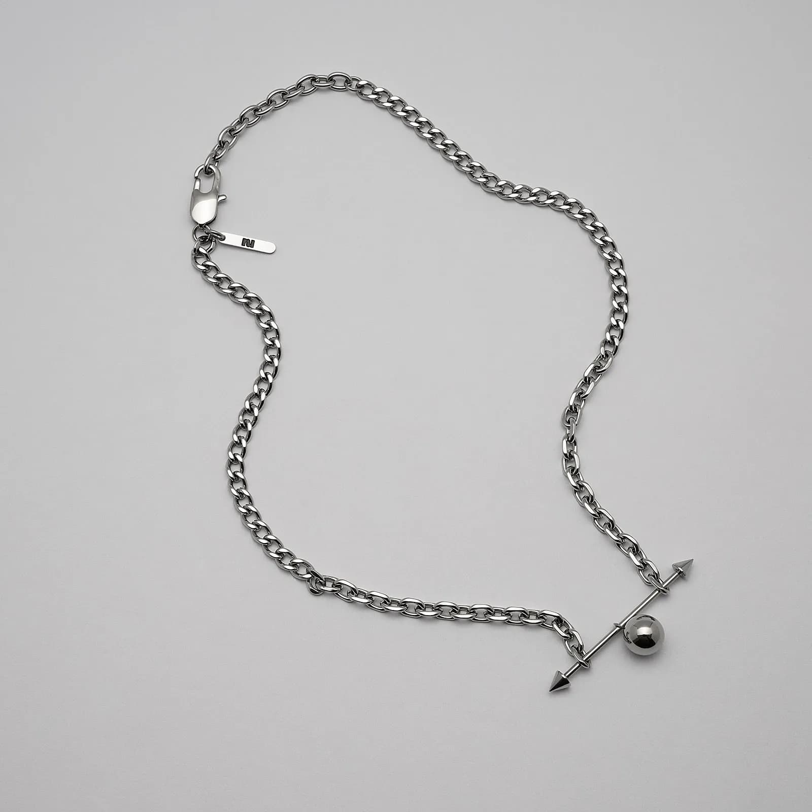 Halsband stål, skivstång med spikes och boll - 40+5 cm 1