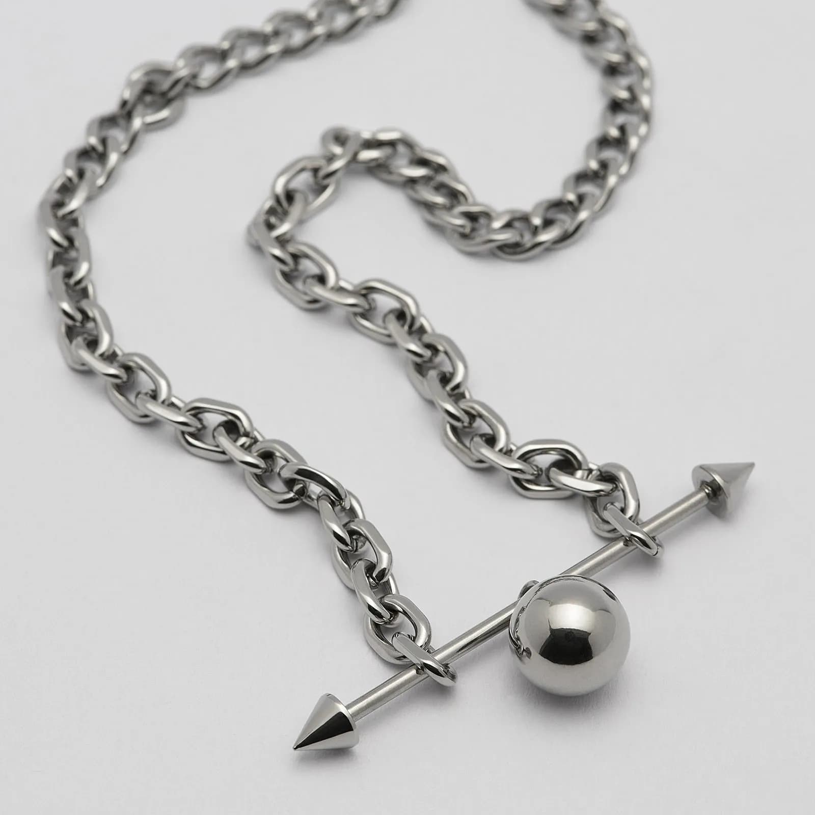 Halsband stål, skivstång med spikes och boll - 40+5 cm 2