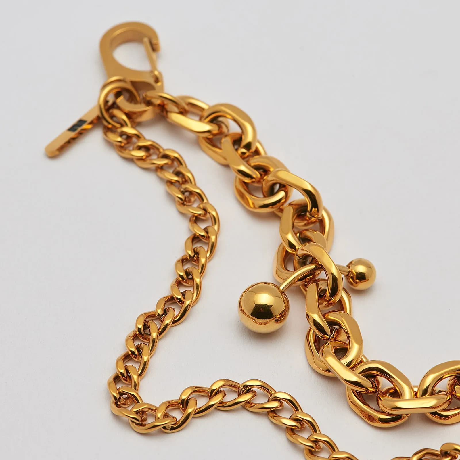 Armband guldpläterat stål, dubbelkedja med kulor - 16+4 cm 2