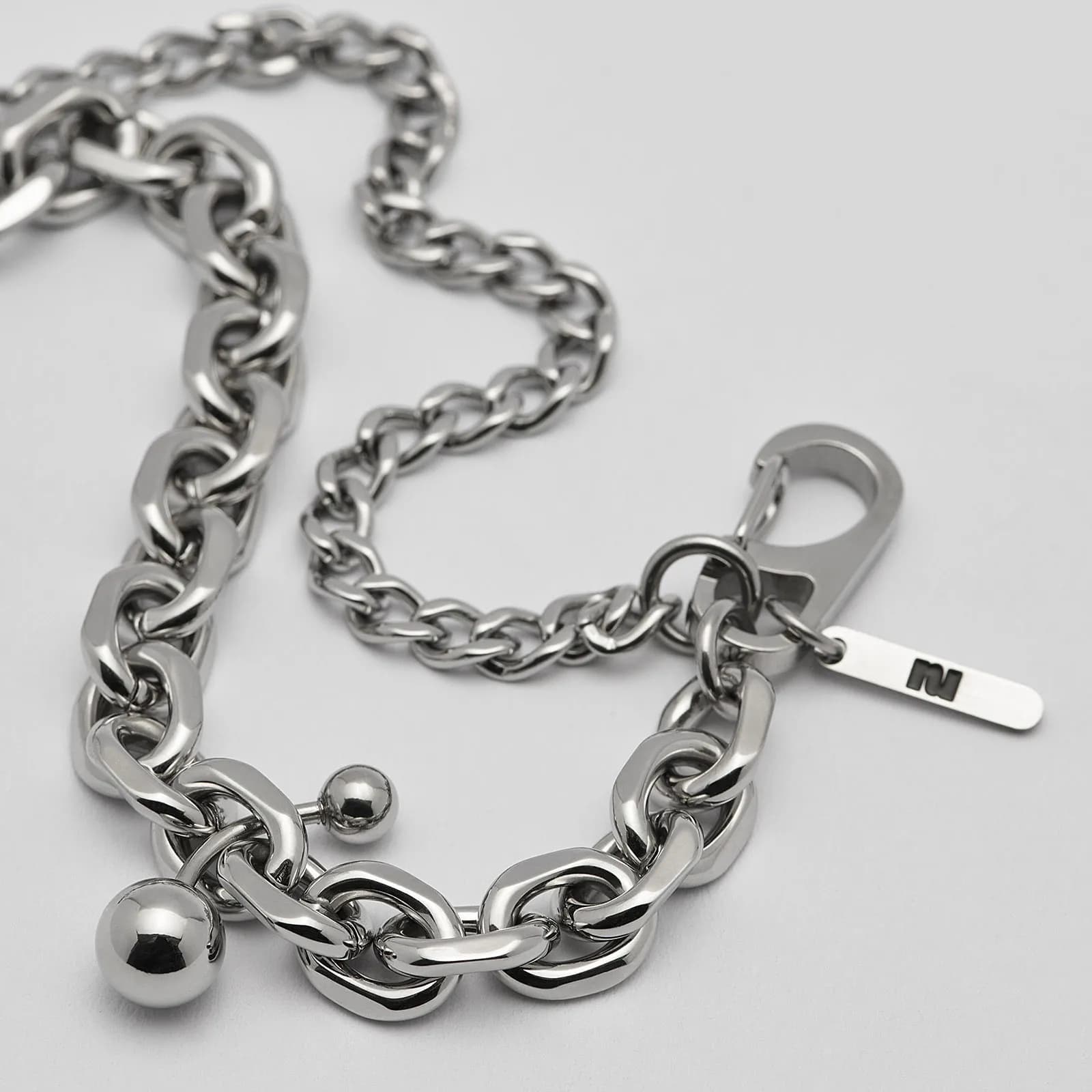 Armband stål, dubbelkedja med kulor, berlock - 16+4 cm 2