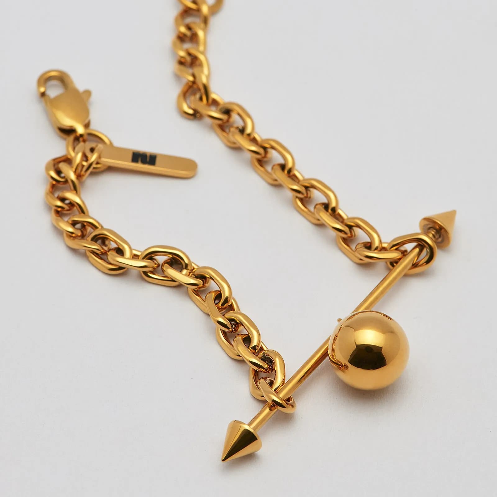 Armband guldpläterat stål, skivstång, boll - 16+4 cm