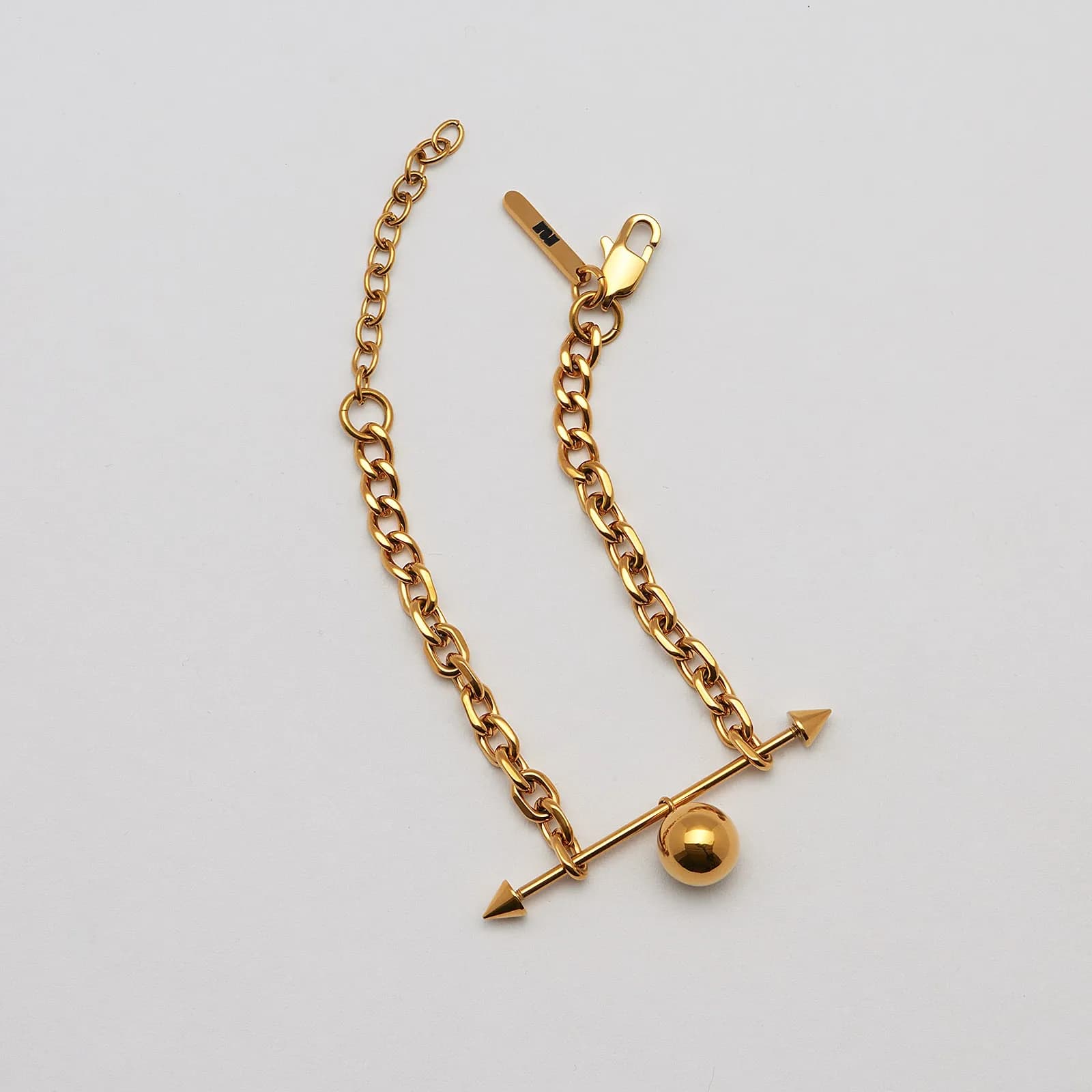 Armband guldpläterat stål, skivstång, boll - 16+4 cm 2