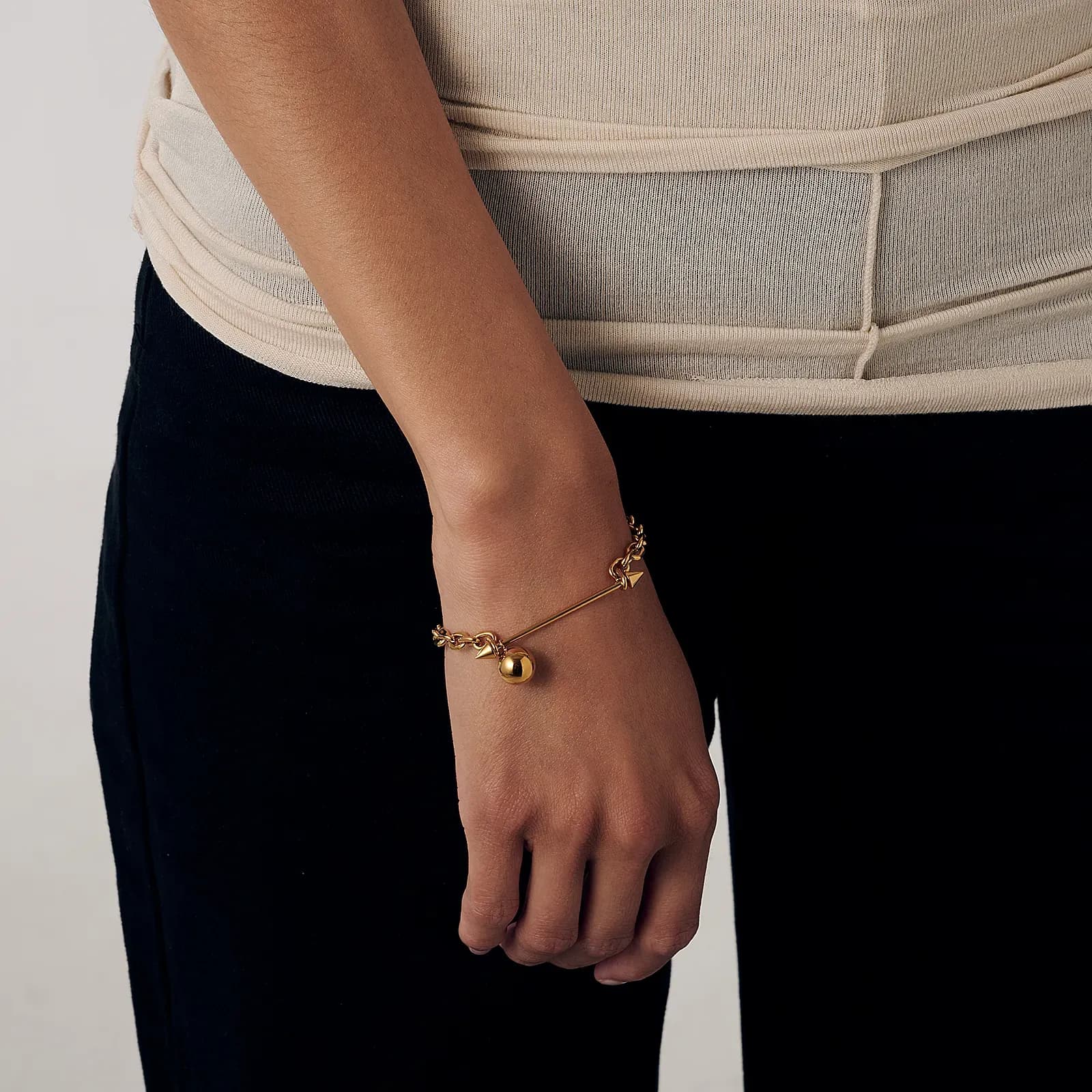 Armband guldpläterat stål, skivstång, boll - 16+4 cm 3