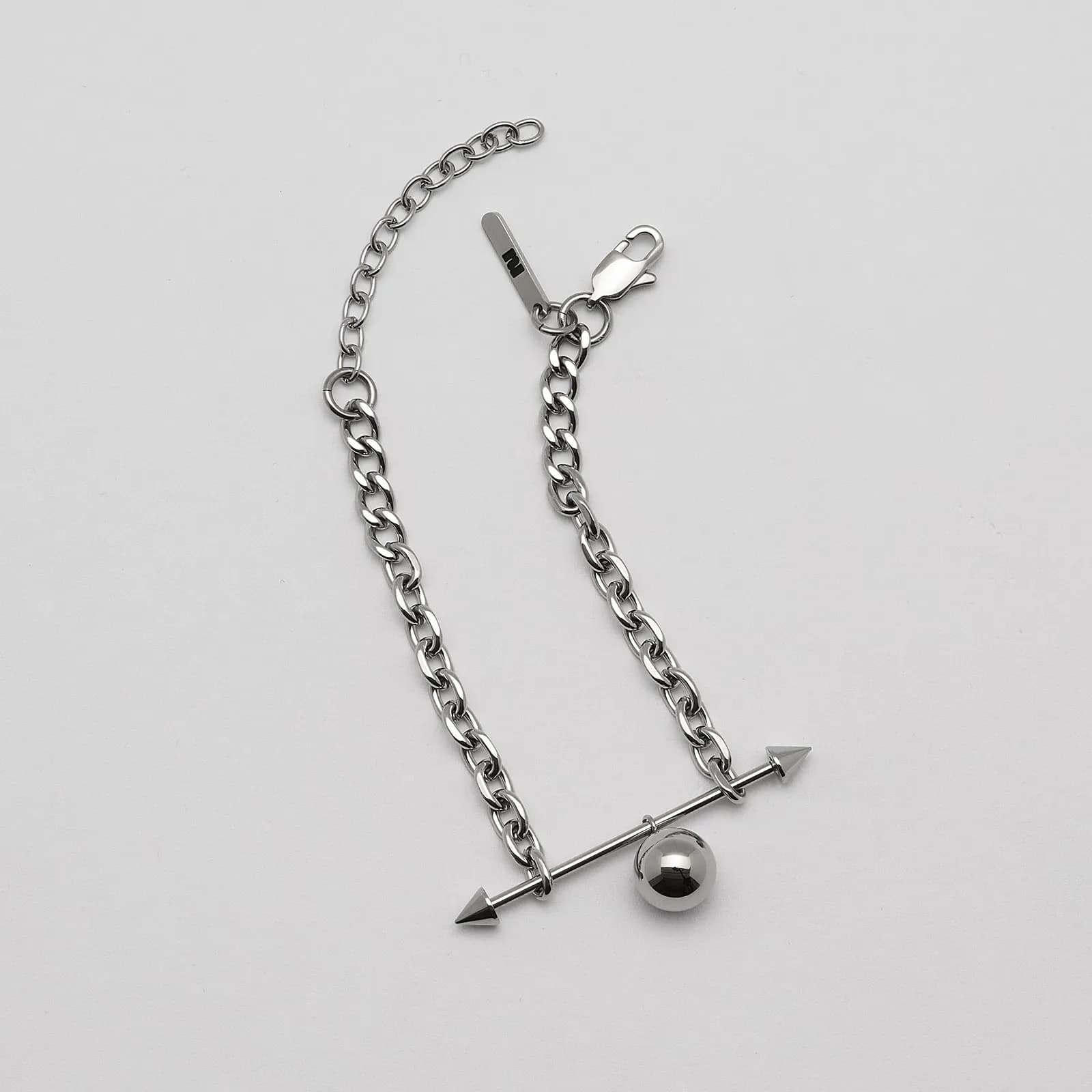 Armband stål, skivstång med spikes och boll - 16+4 cm 1