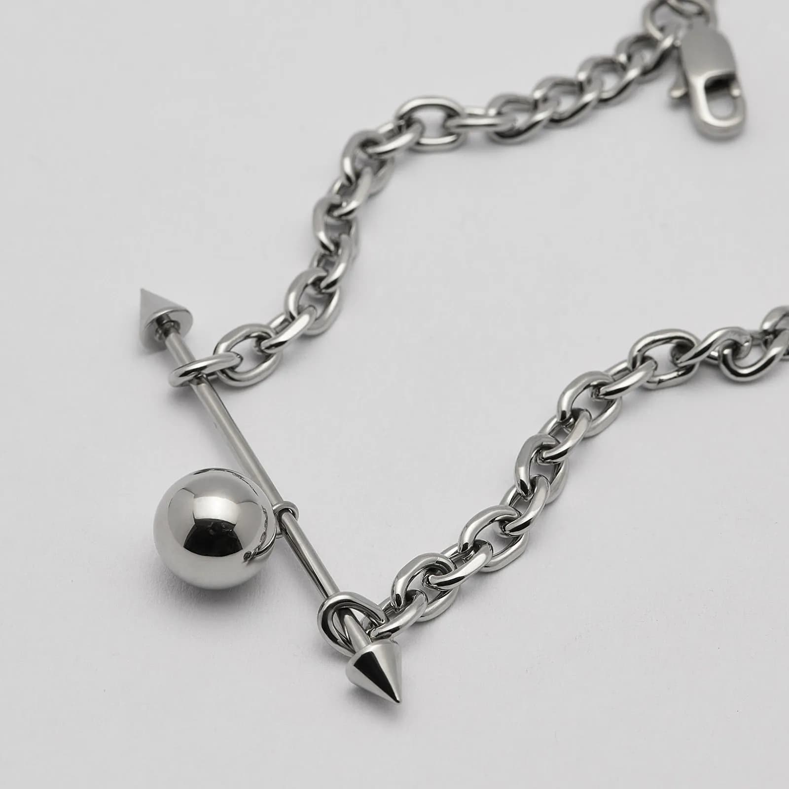 Armband stål, skivstång med spikes och boll - 16+4 cm 2