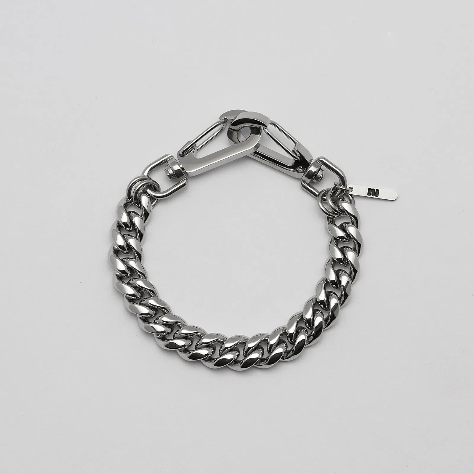 Armband i stål, pansarlänk med karbinhake - 10 mm