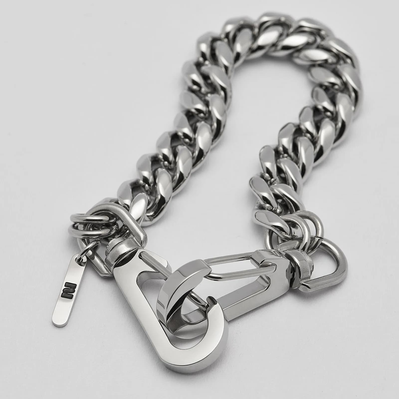 Armband i stål, pansarlänk med karbinhake - 10 mm 2