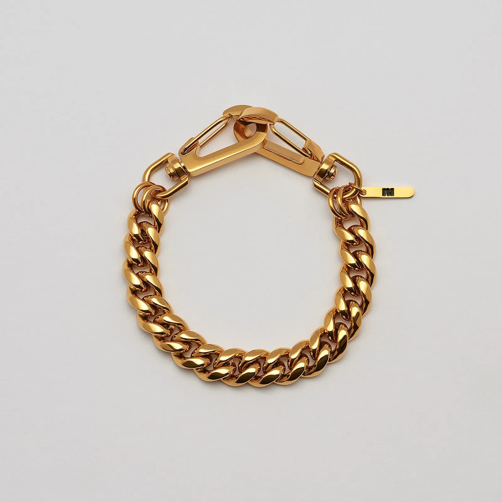 Armband i guldpläterat stål, pansarlänk med hake - 10 mm