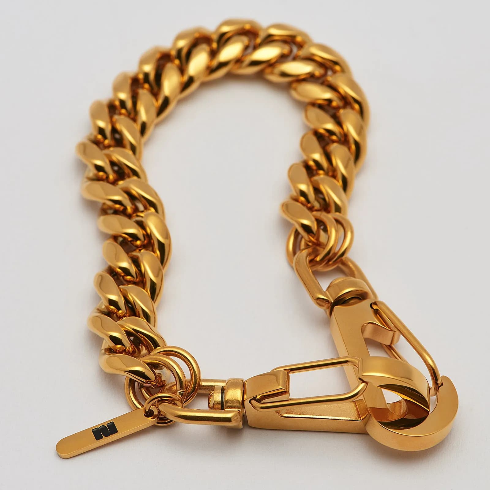 Armband i guldpläterat stål, pansarlänk med hake - 10 mm 2