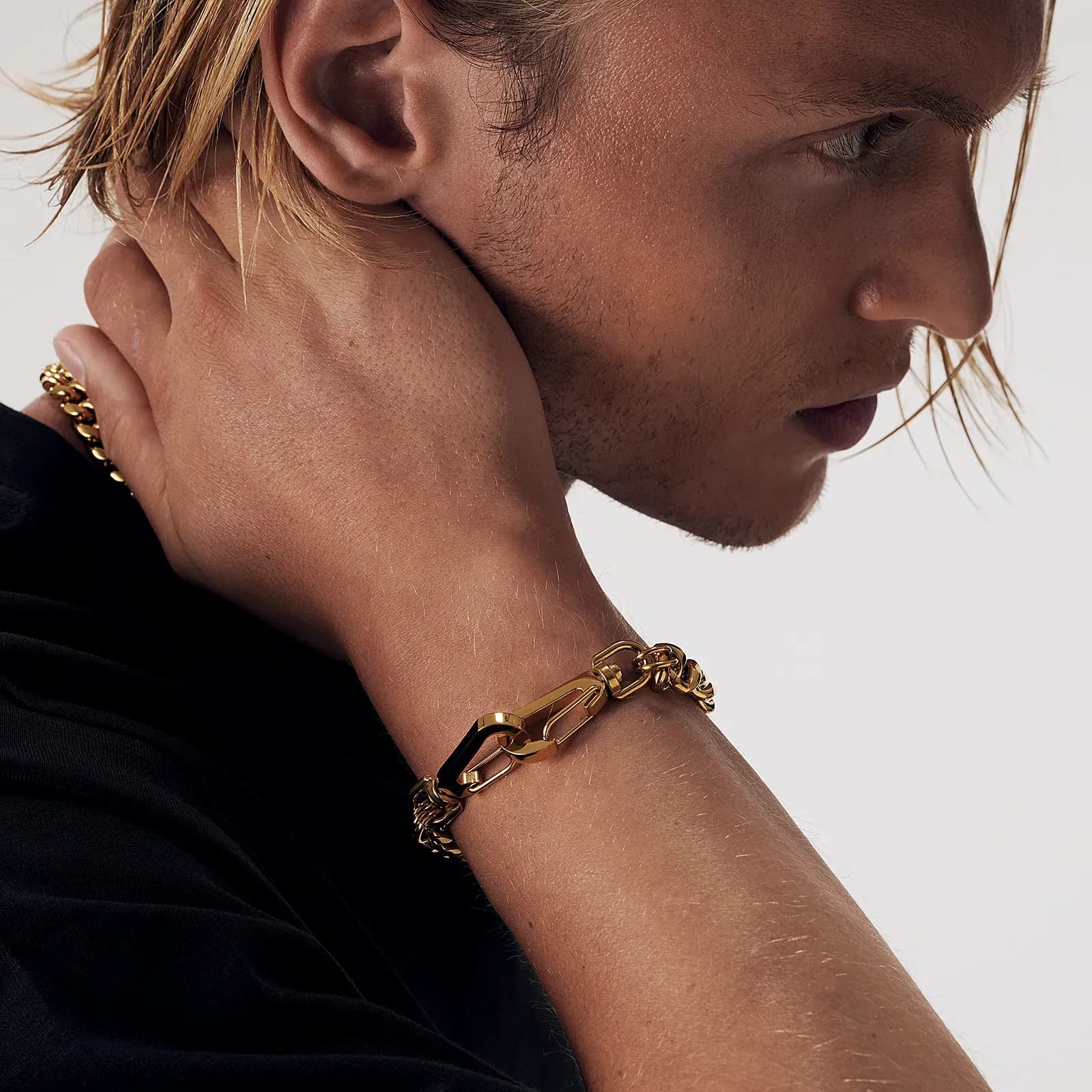 Armband i guldpläterat stål, pansarlänk med hake - 10 mm 3