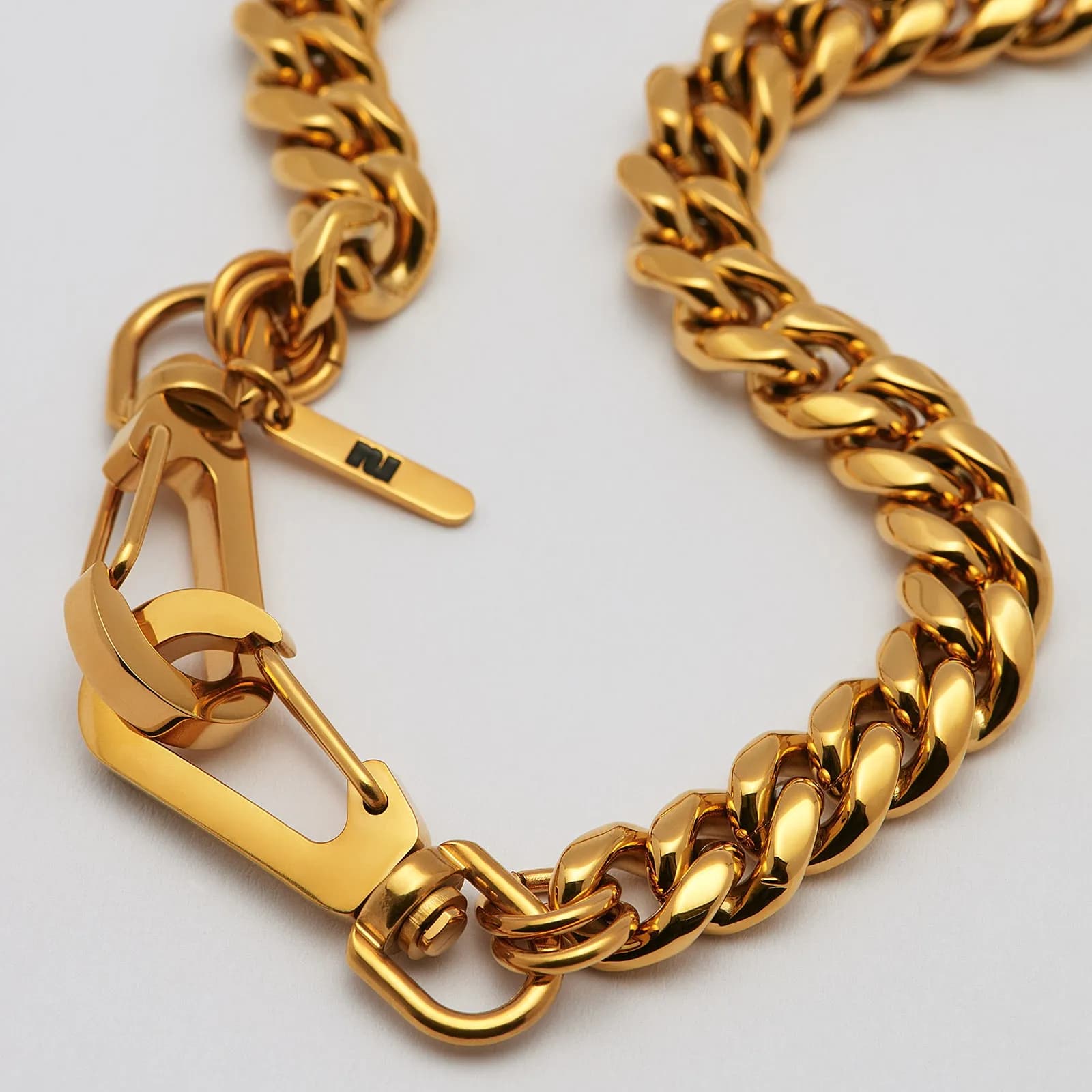 Halsband i guldpläterat stål, pansarlänk med hake - 10 mm x 43 cm 2