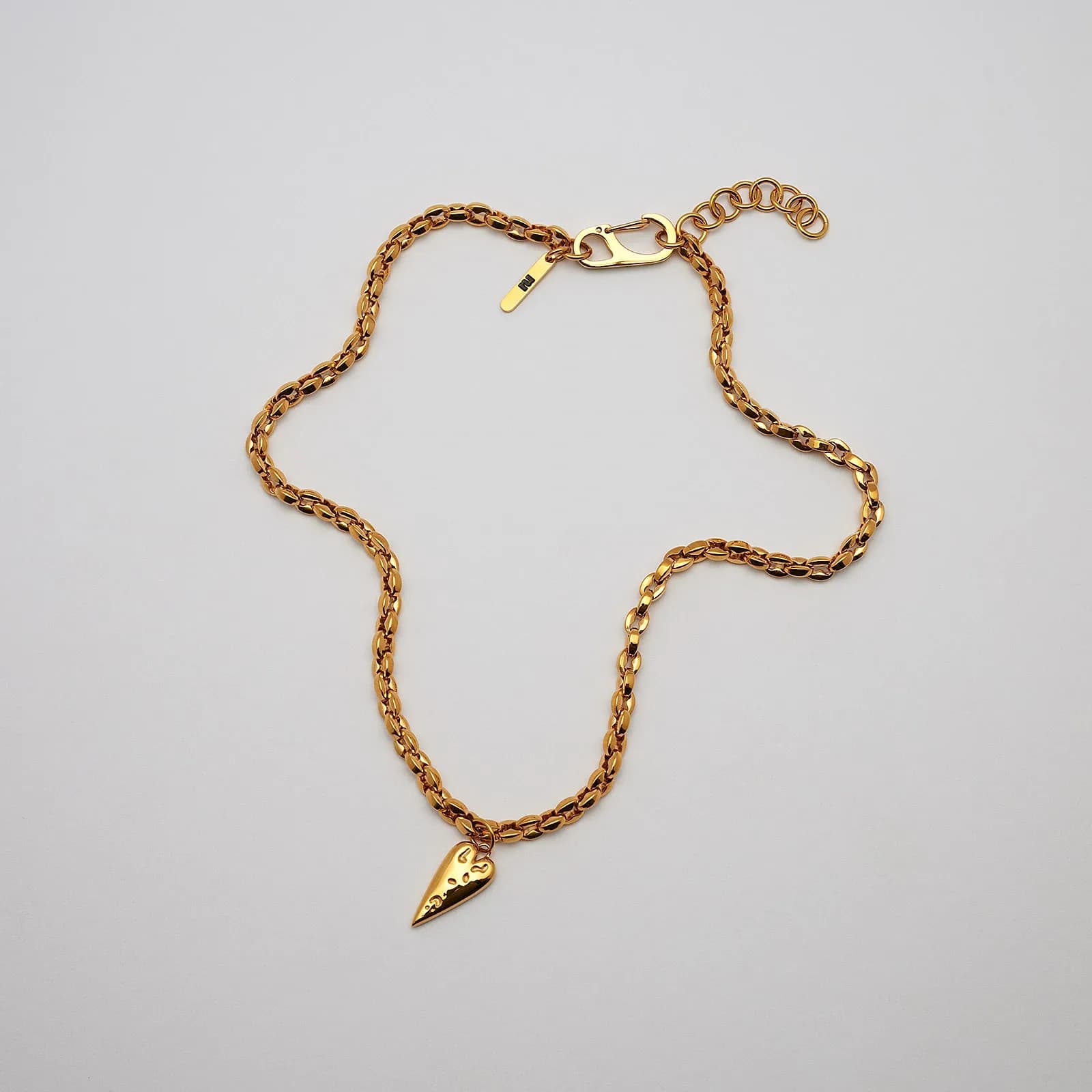 Halsband i guldpläterat stål, kedja hjärta - 5 mm x 40+5 cm