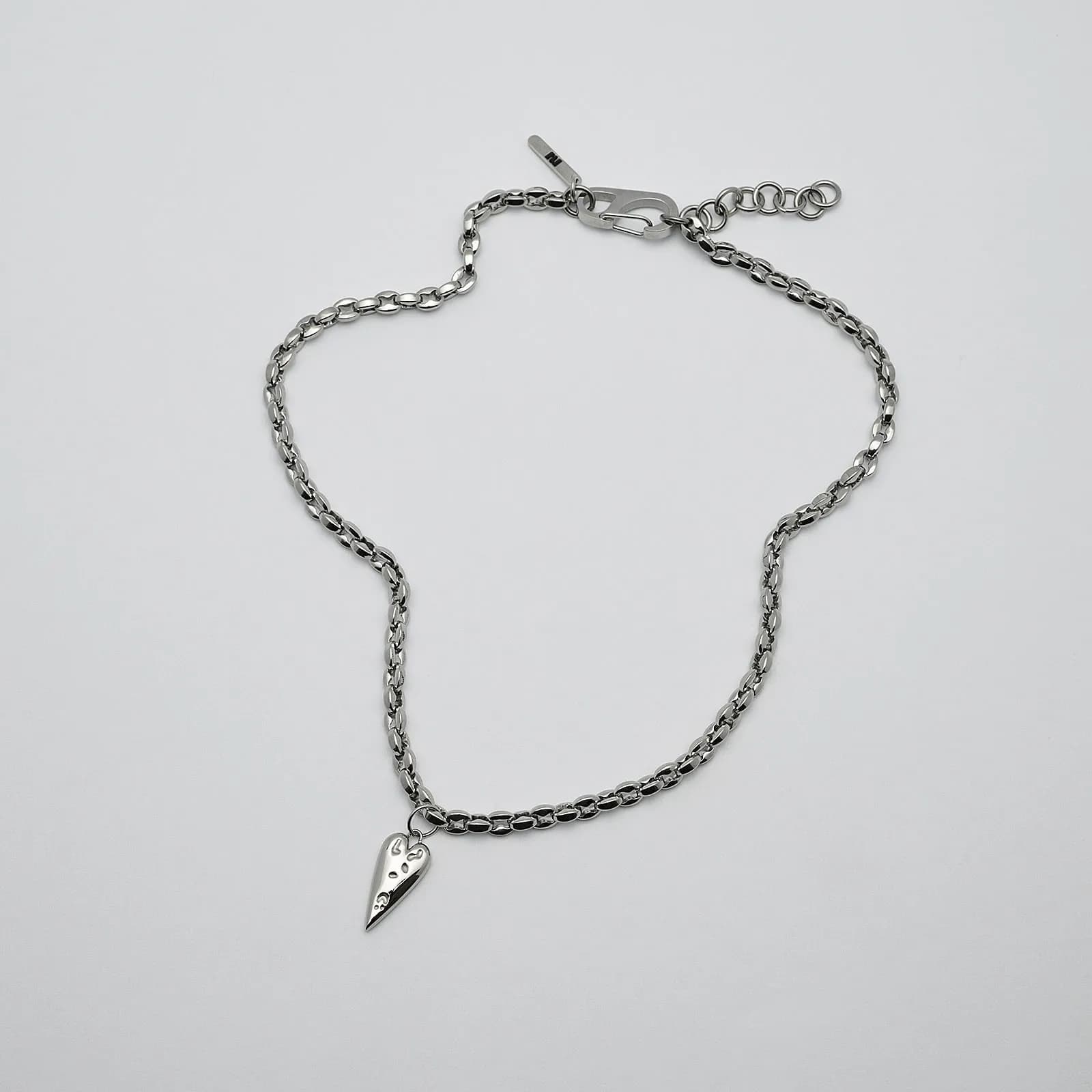 Halsband i stål, kedja med hjärta - 5 mm x 40+5 cm