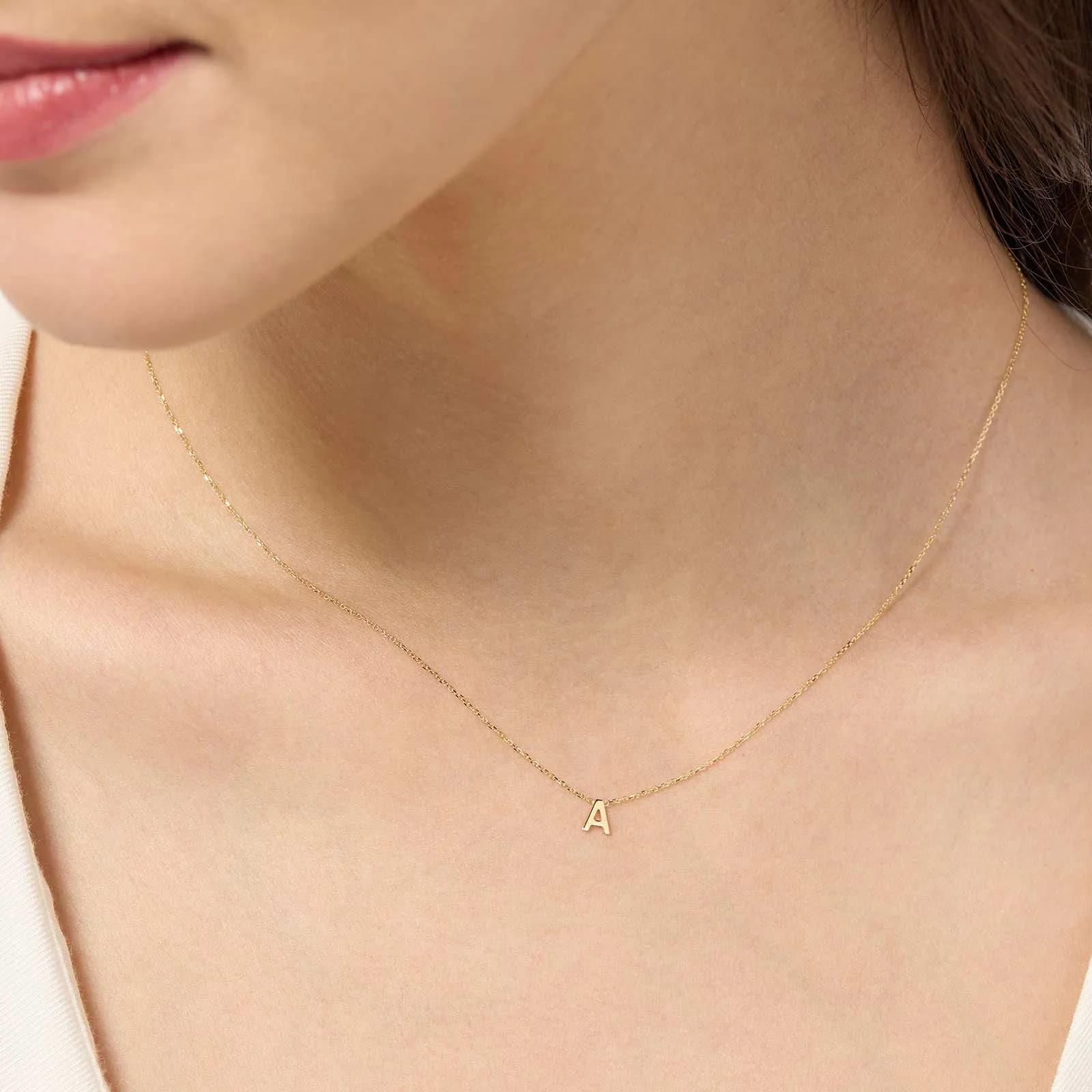 Halsband 9k guld - bokstav A, 43cm 2