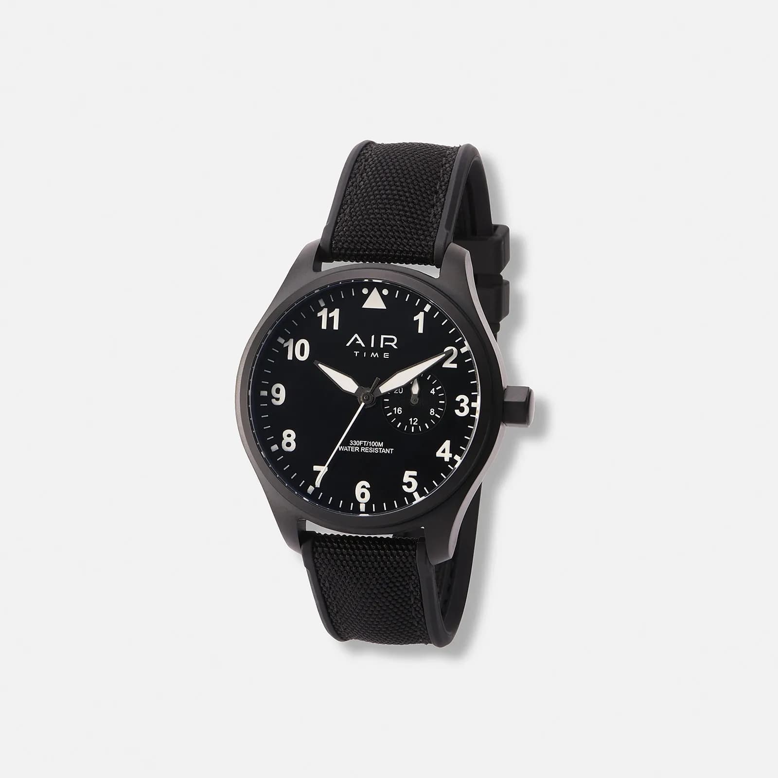 Air Time herrklocka, svart, gummiband - 44 mm