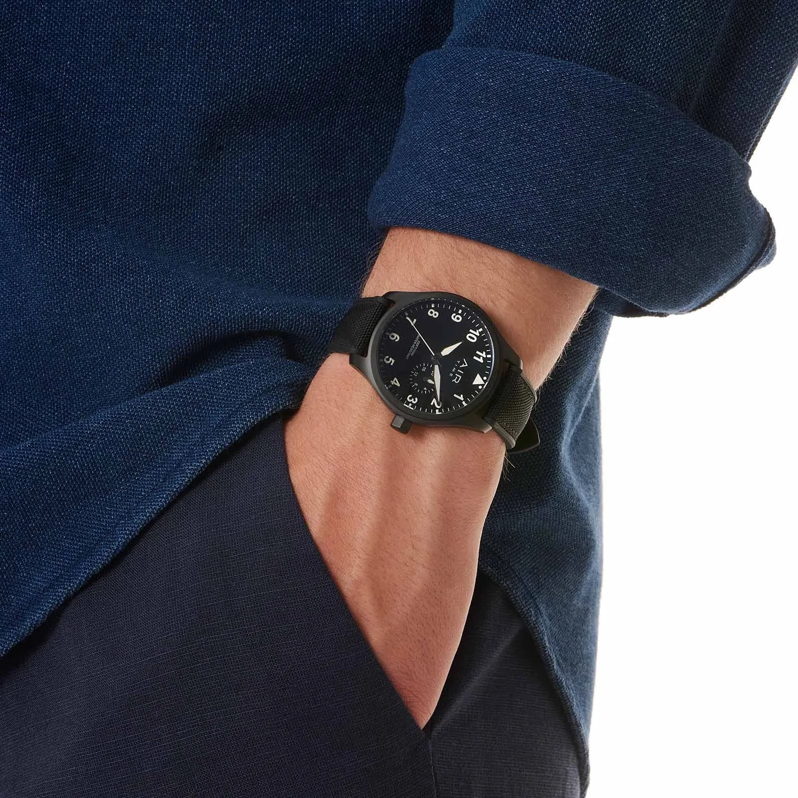 Air Time herrklocka, svart, gummiband - 44 mm 2