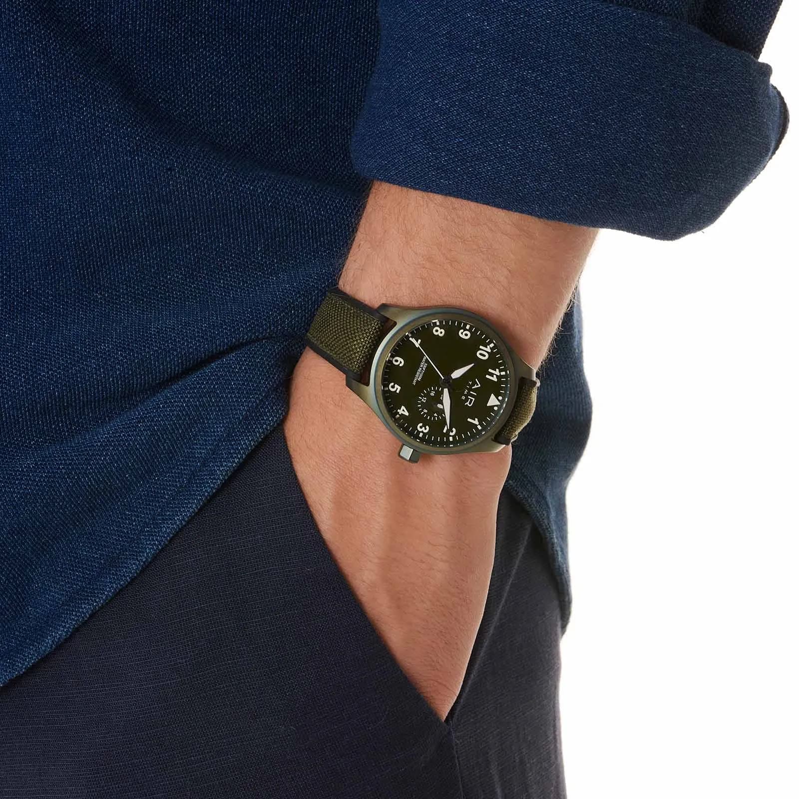 Air Time herrklocka, grön, gummiband - 44 mm 2