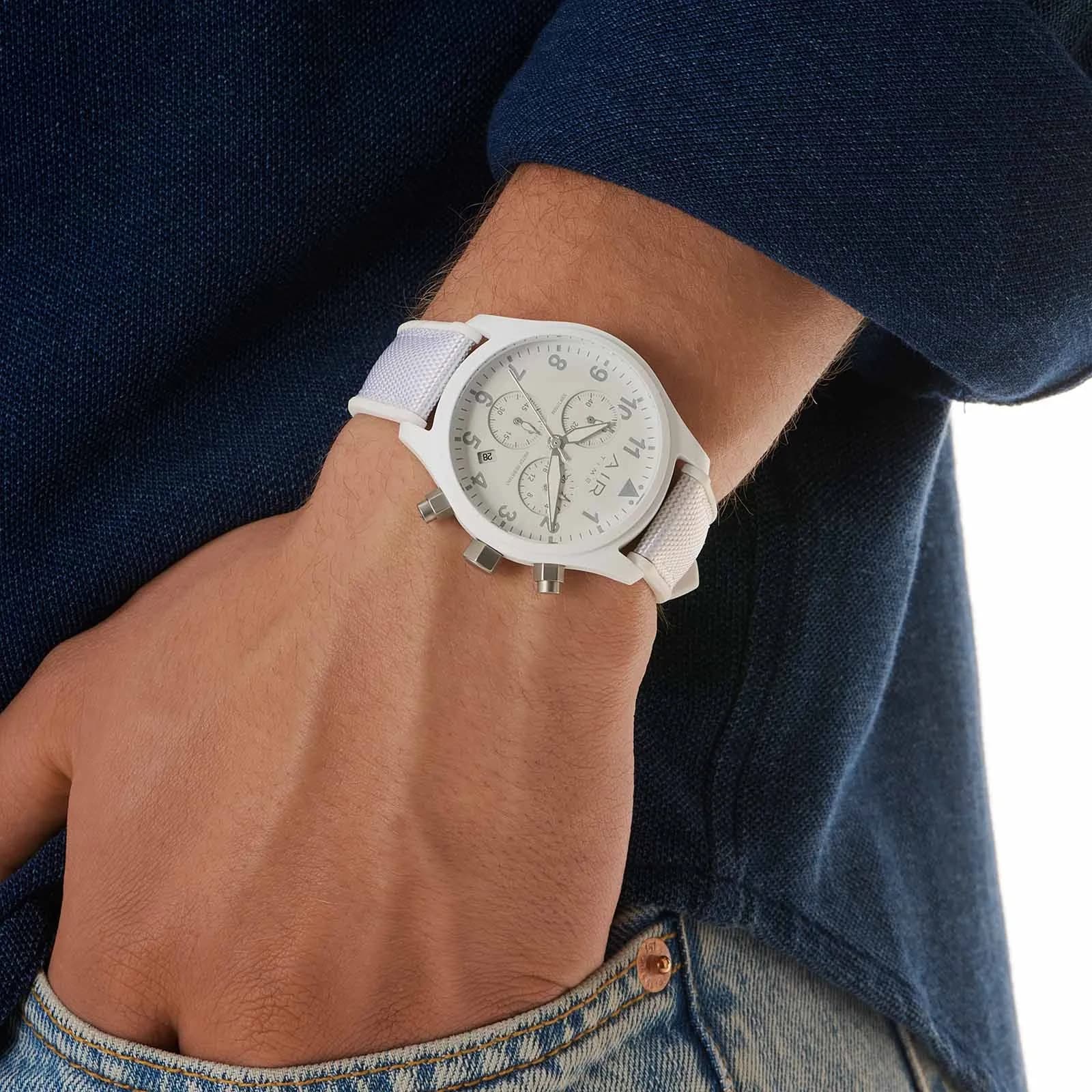 Air Time Chrono, vit tavla, gummiband - 44 mm 2