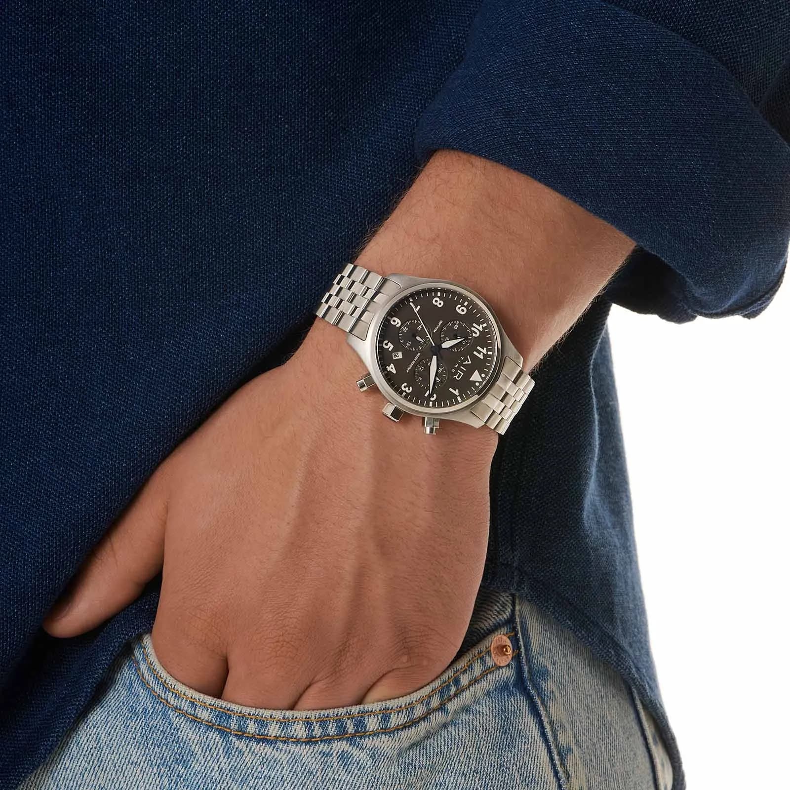 Air Time Chrono, svart tavla, metallband - 42 mm 2