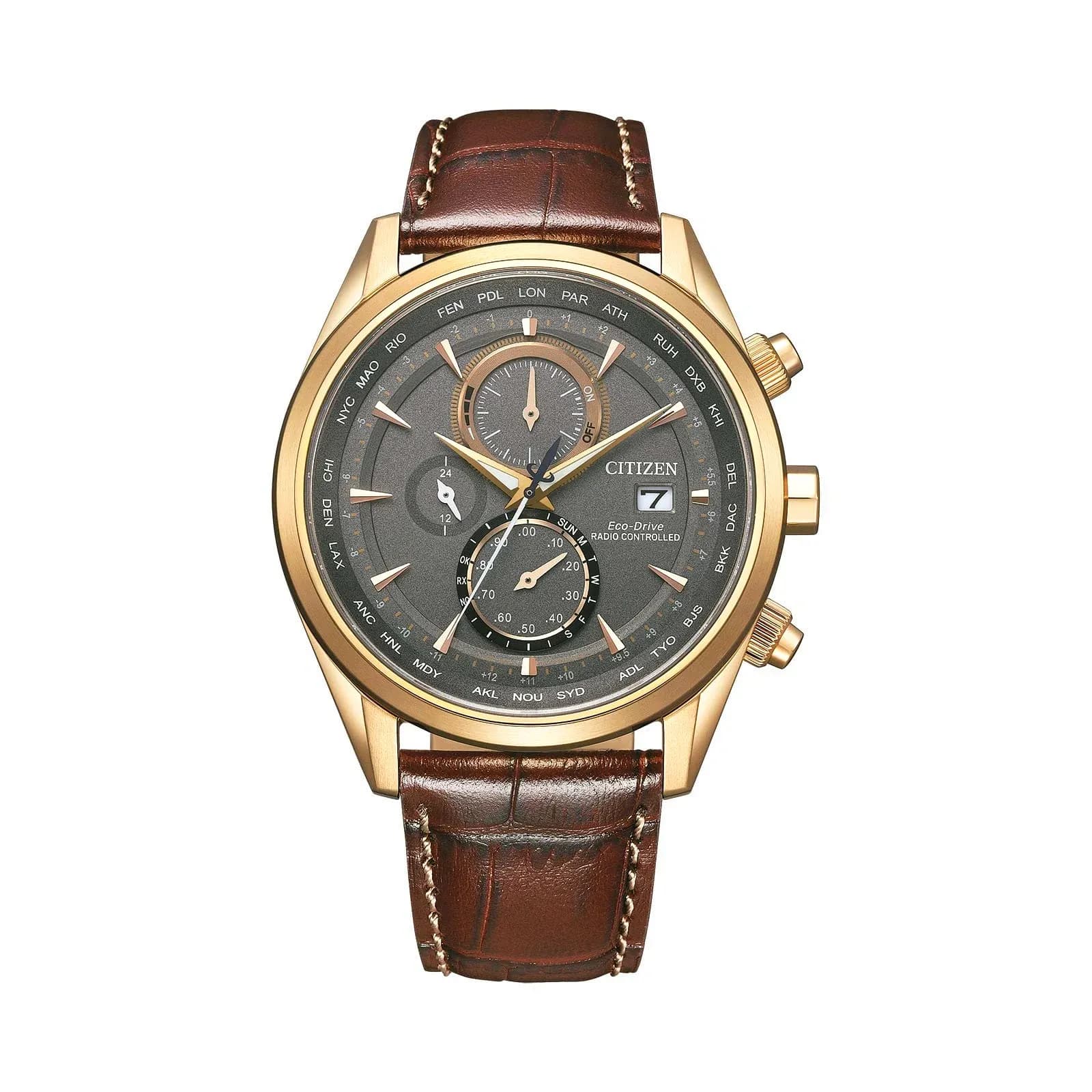 Citizen Radio Controlled herr, läder/guld - AT8263-10H