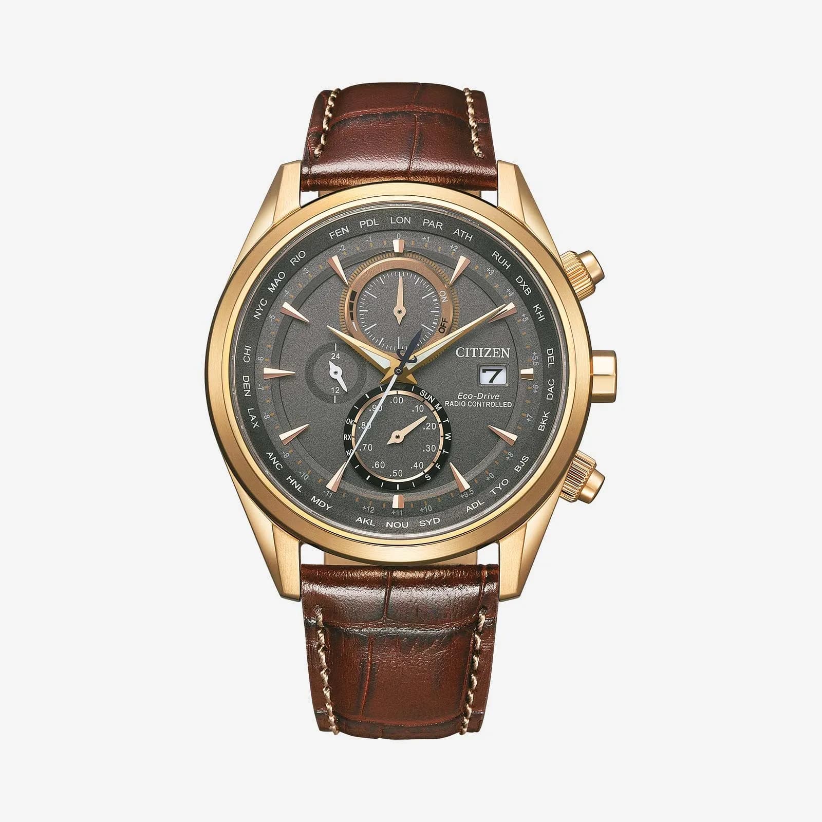 Citizen Radio Controlled herr, läder/guld - AT8263-10H 1