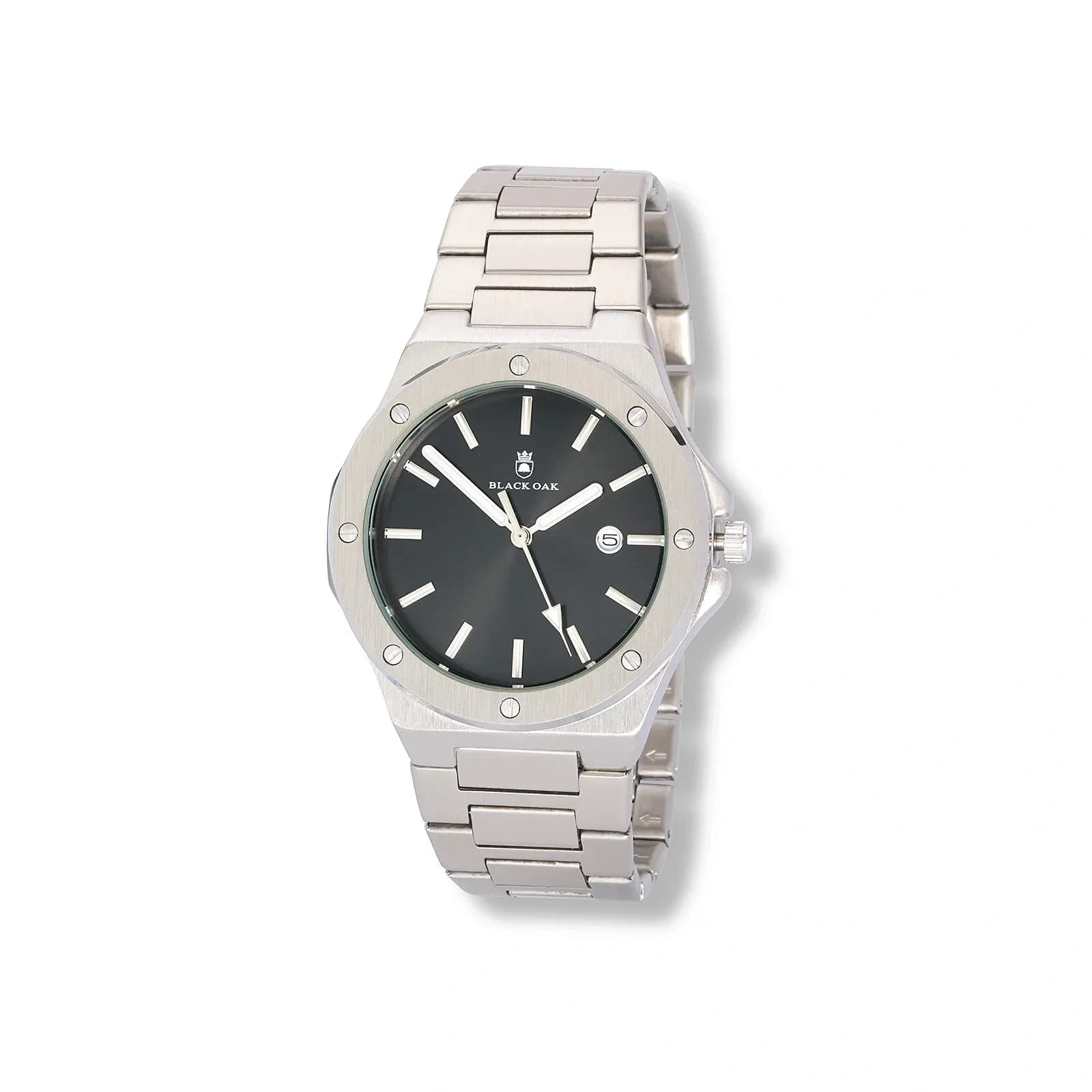 Black Oak Legend herrklocka metallband silver/svart - 42 mm