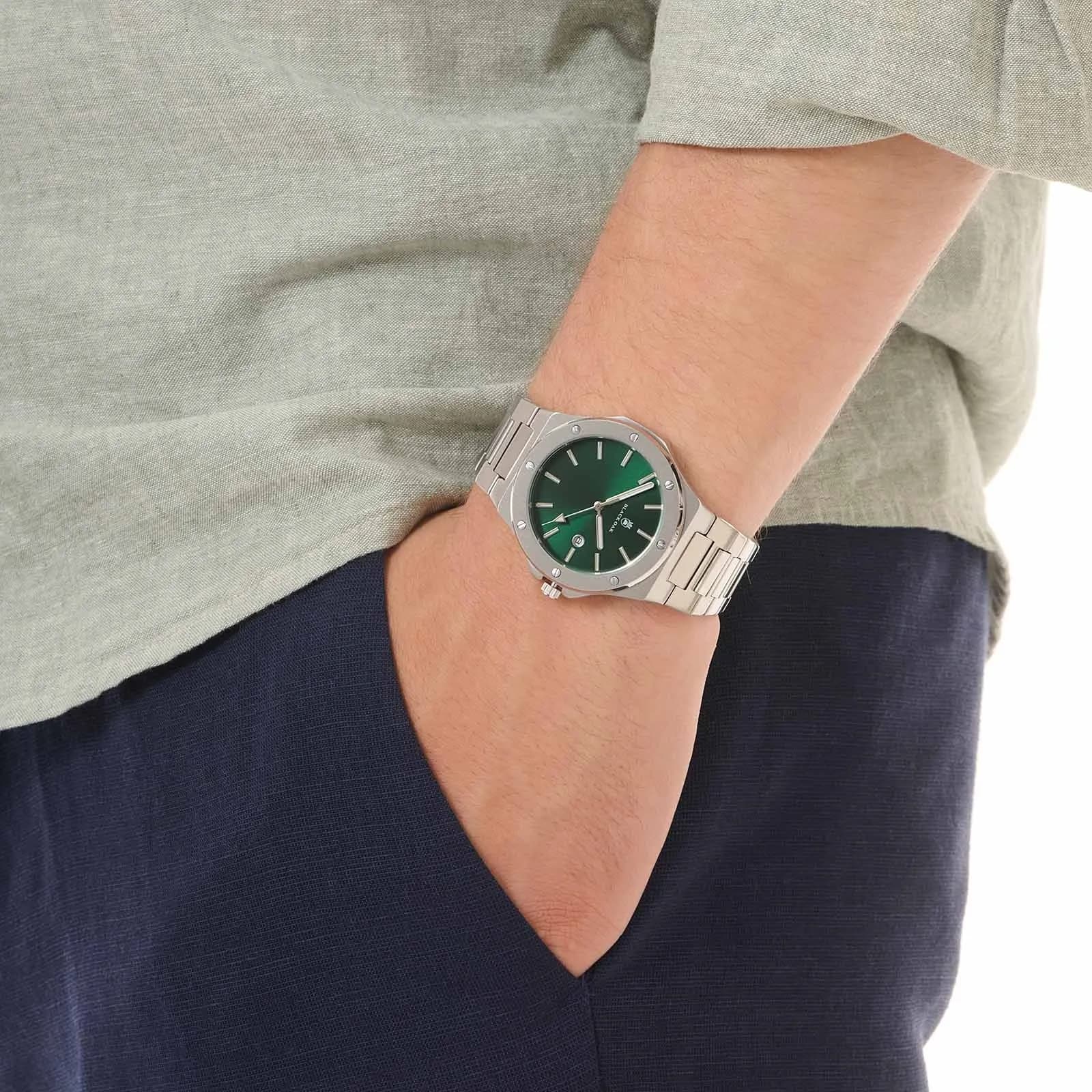 Black Oak Legend herrklocka metallband silver/grön - 42 mm 2