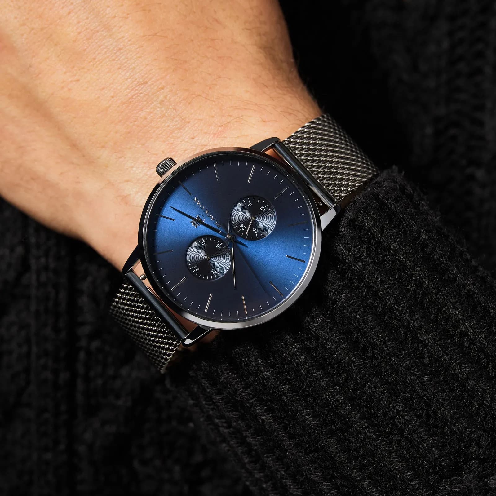Black Oak Shumardii klocka herrklocka - silver/blå, 42 mm 6