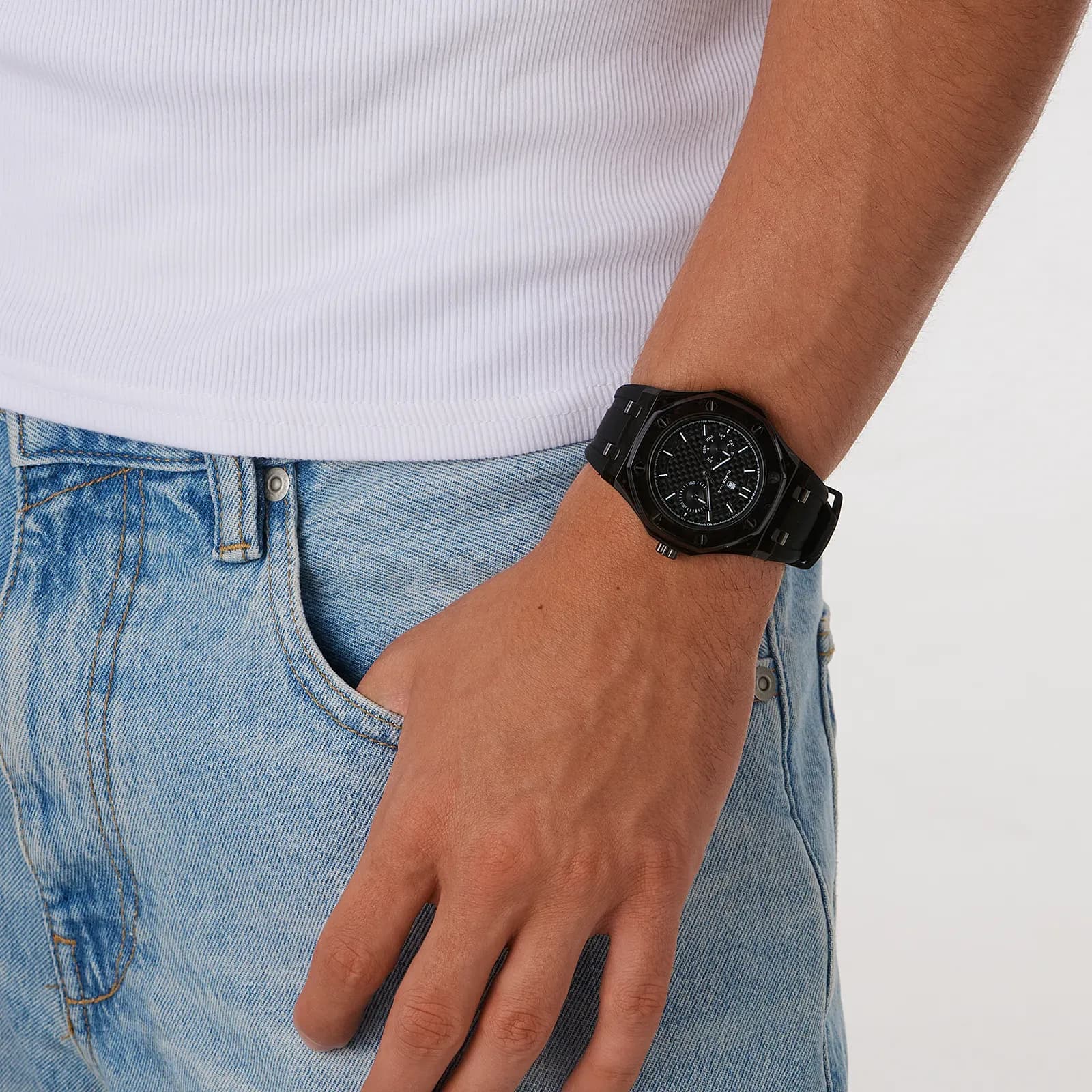 Black Oak herrklocka svart, gummiband - B88461-237 2