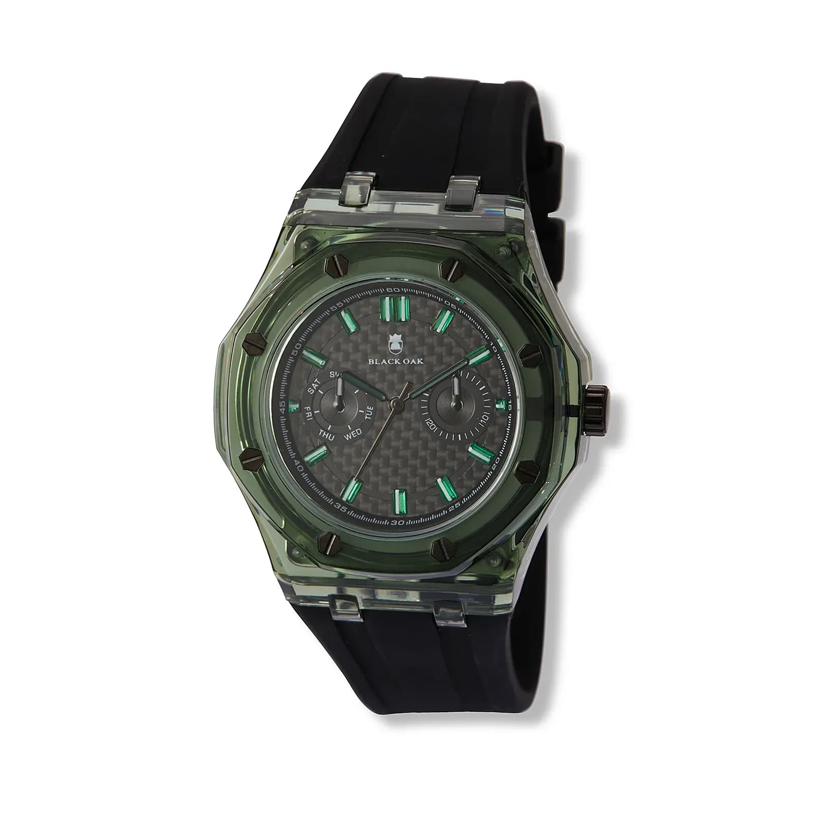 Black Oak herrklocka svart/grön gummiband - B88461-437