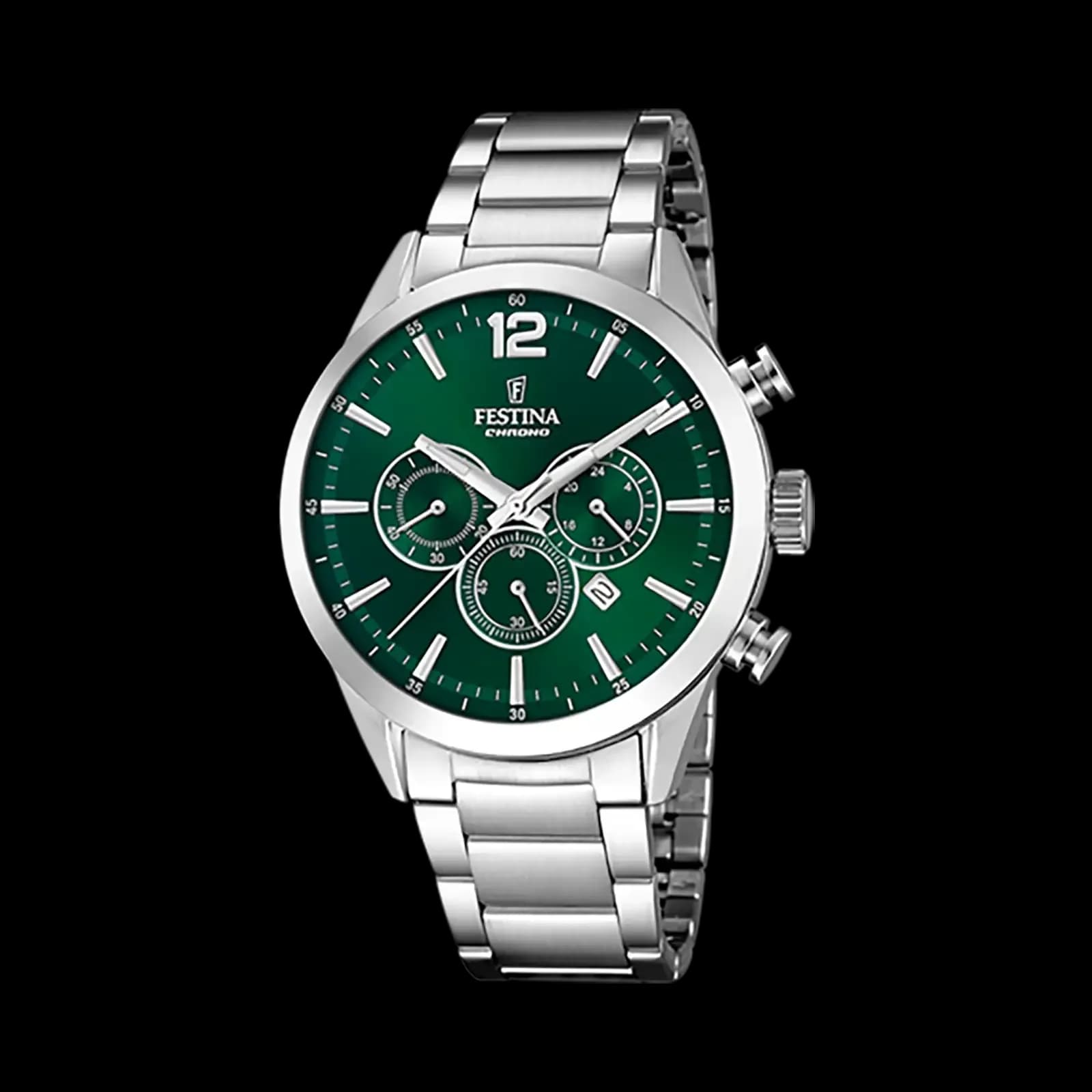 Festina Timeless Chrono herrklocka grön/stål, metallband - F20343/B