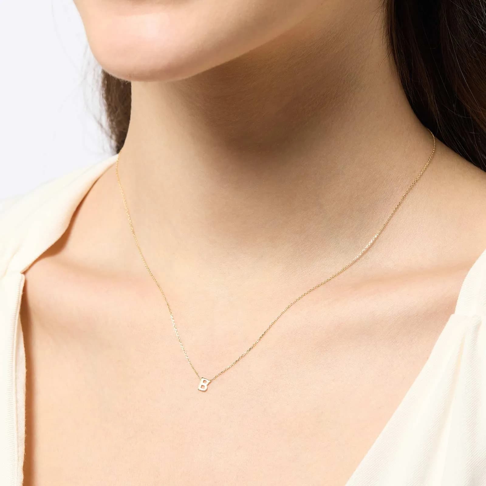 Halsband 9k guld - bokstav B, 43cm 2