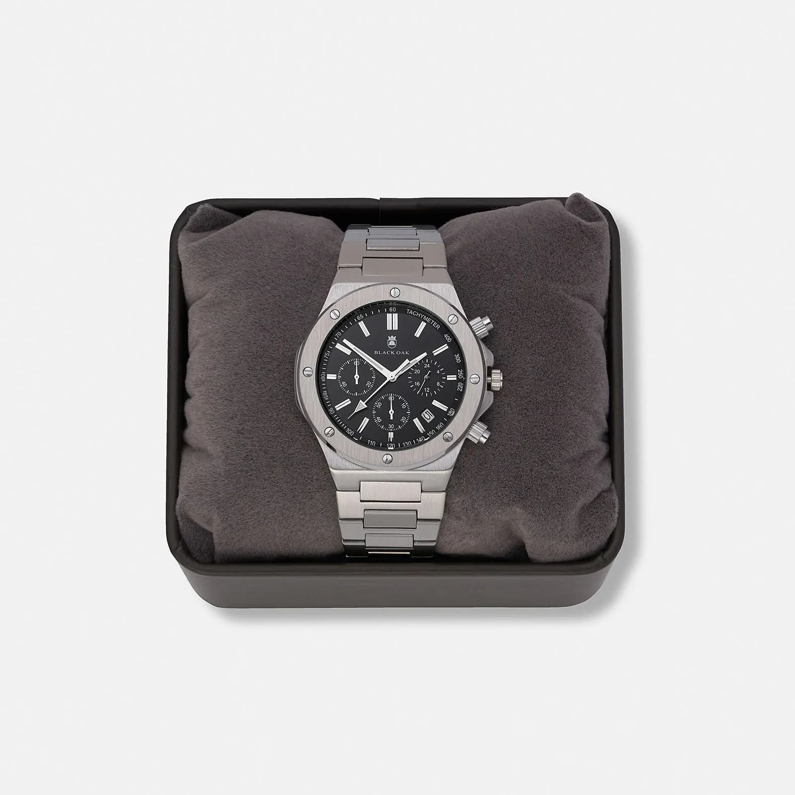 Black Oak Master Chrono metallband silver/svart - 42 mm 3