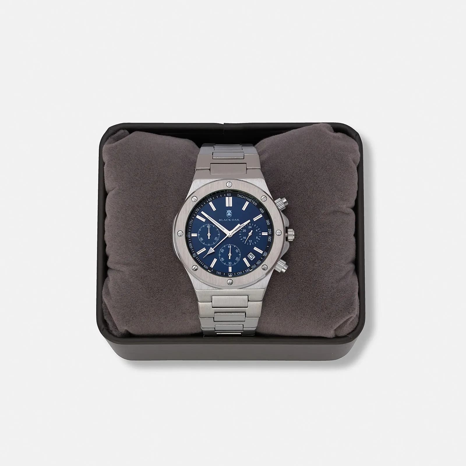Black Oak Master Chrono metallband silver/blå - 42 mm 2