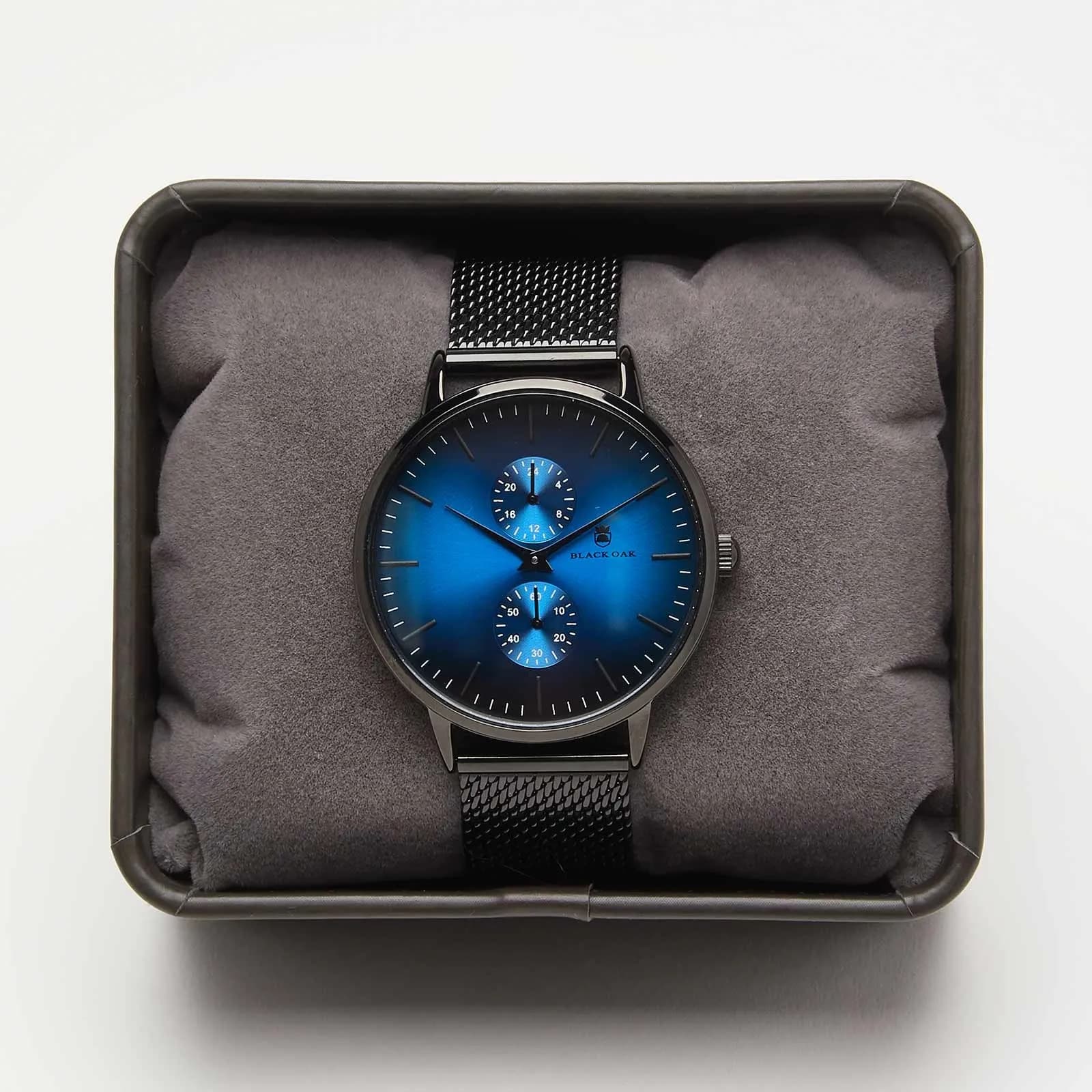 Black Oak Shumardii herrklocka - meshband svart/blå - 42mm