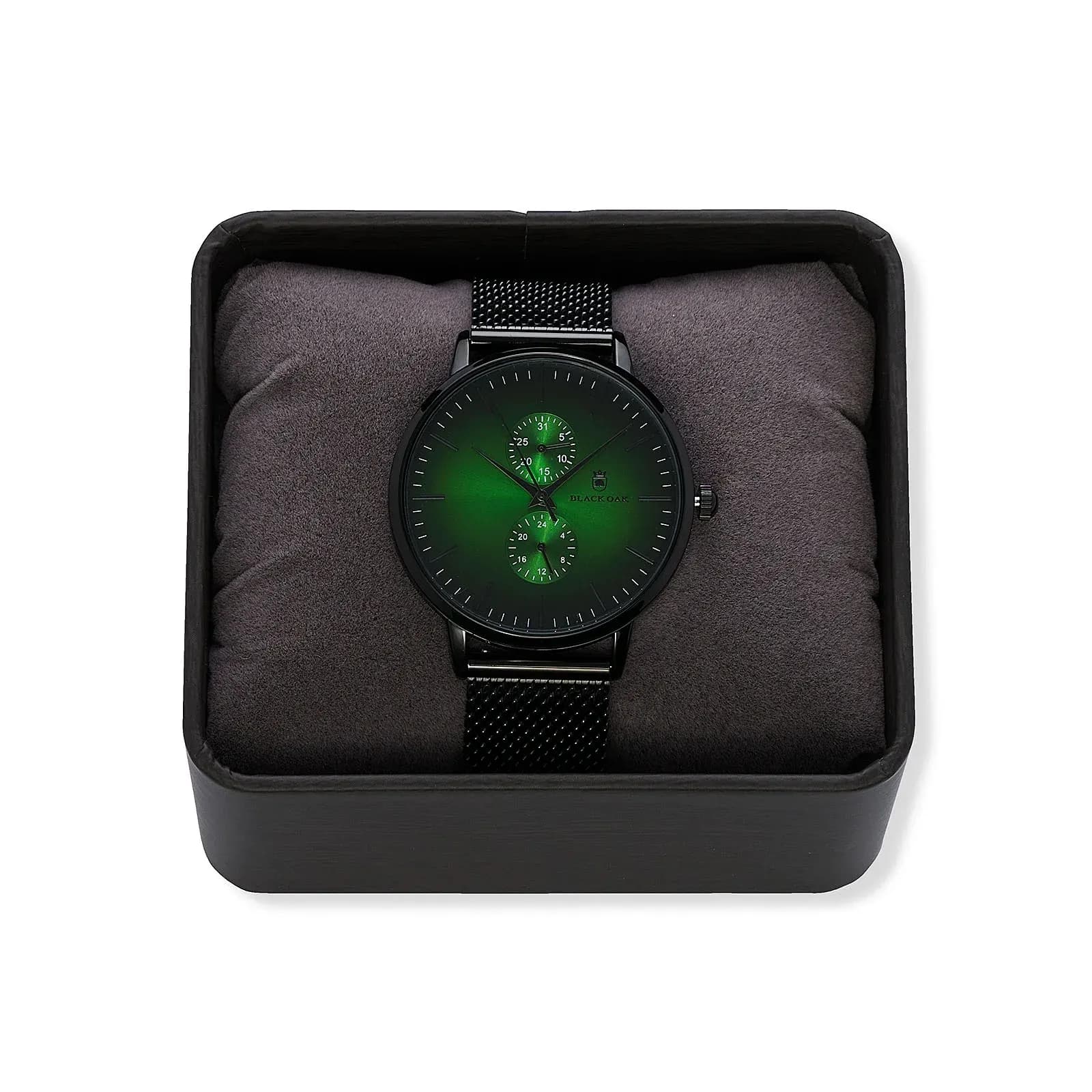 Black Oak Shumardii herrklocka - meshband svart/grön - 42mm