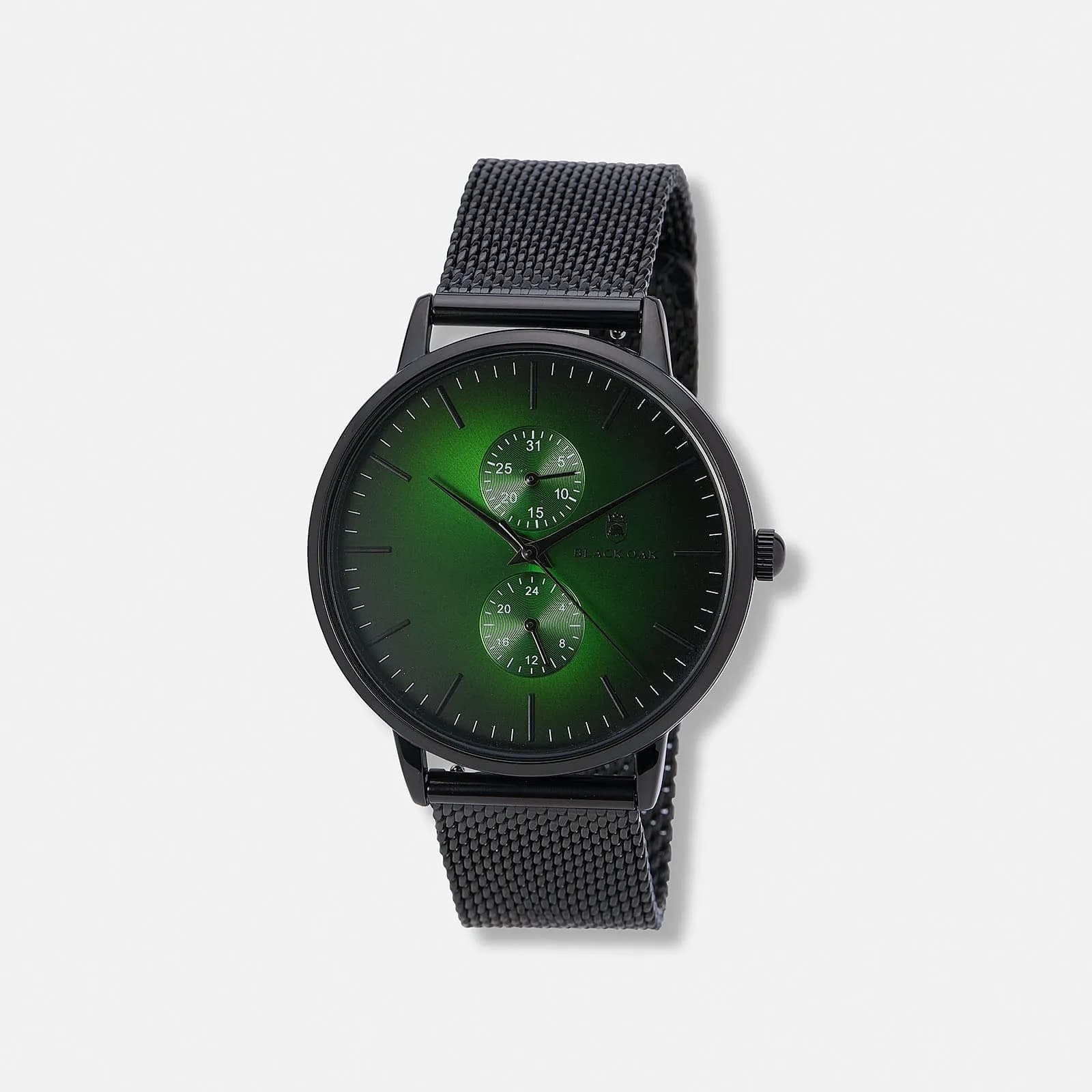 Black Oak Shumardii herrklocka - meshband svart/grön - 42mm 2