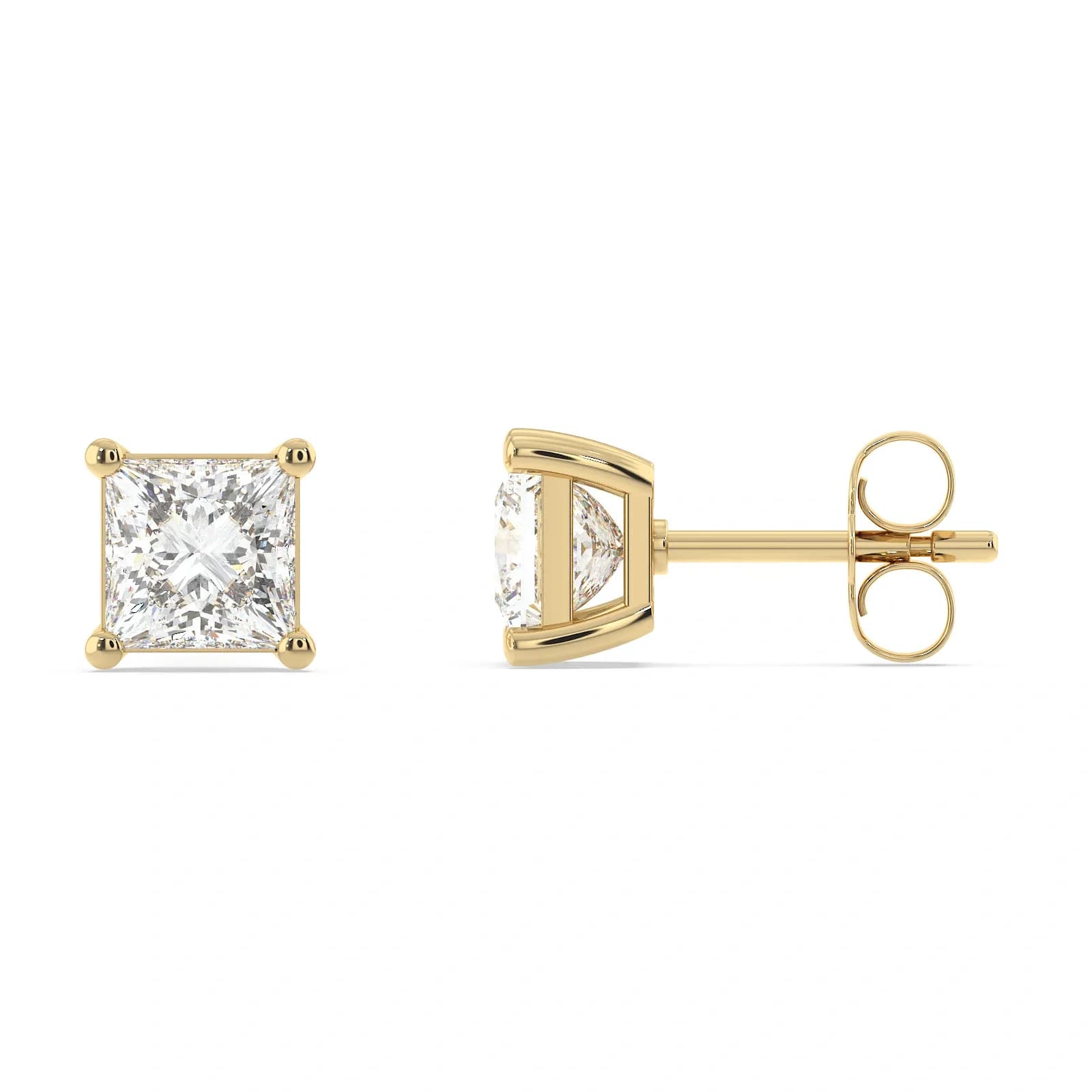 9K Guldörhängen studs, kvadratisk princesslipad CZ - 4x4 mm 2