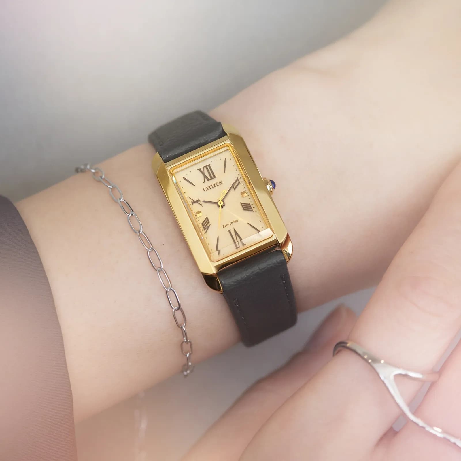 Citizen Eco-Drive L, läderband guld/svart - 19 mm 4