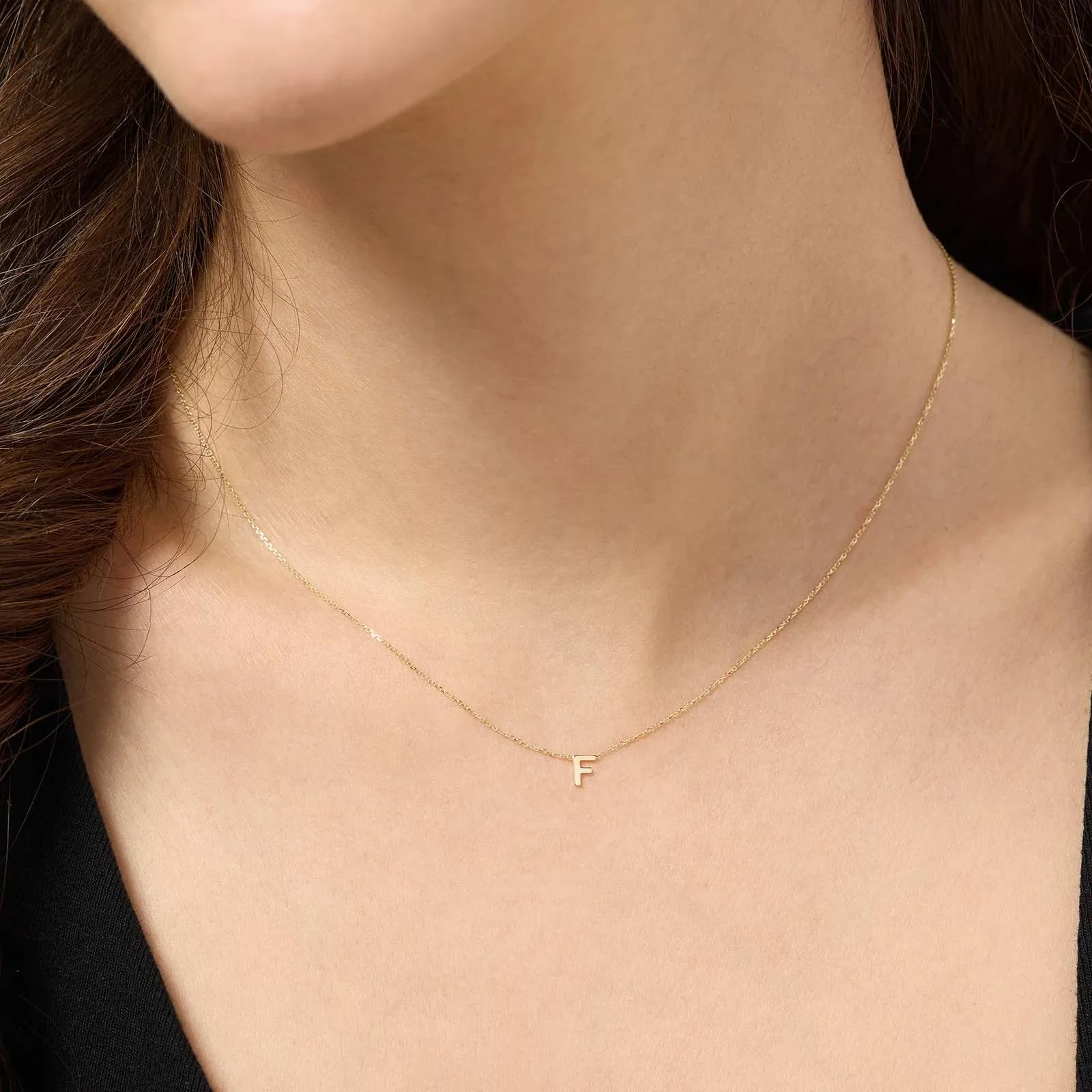 Halsband 9k guld - bokstav F, 43cm 2