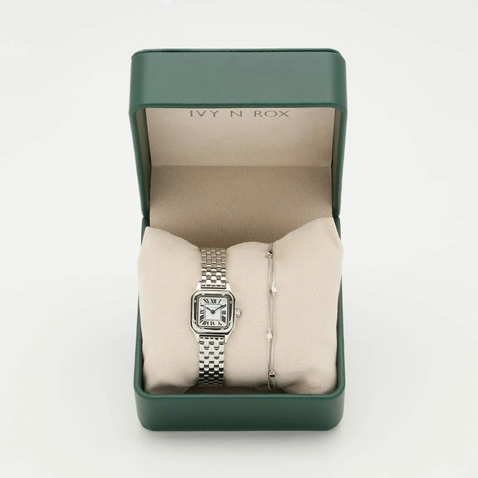 Ivy n Rox Classy klockset - kvadratisk, silver, 24x24mm